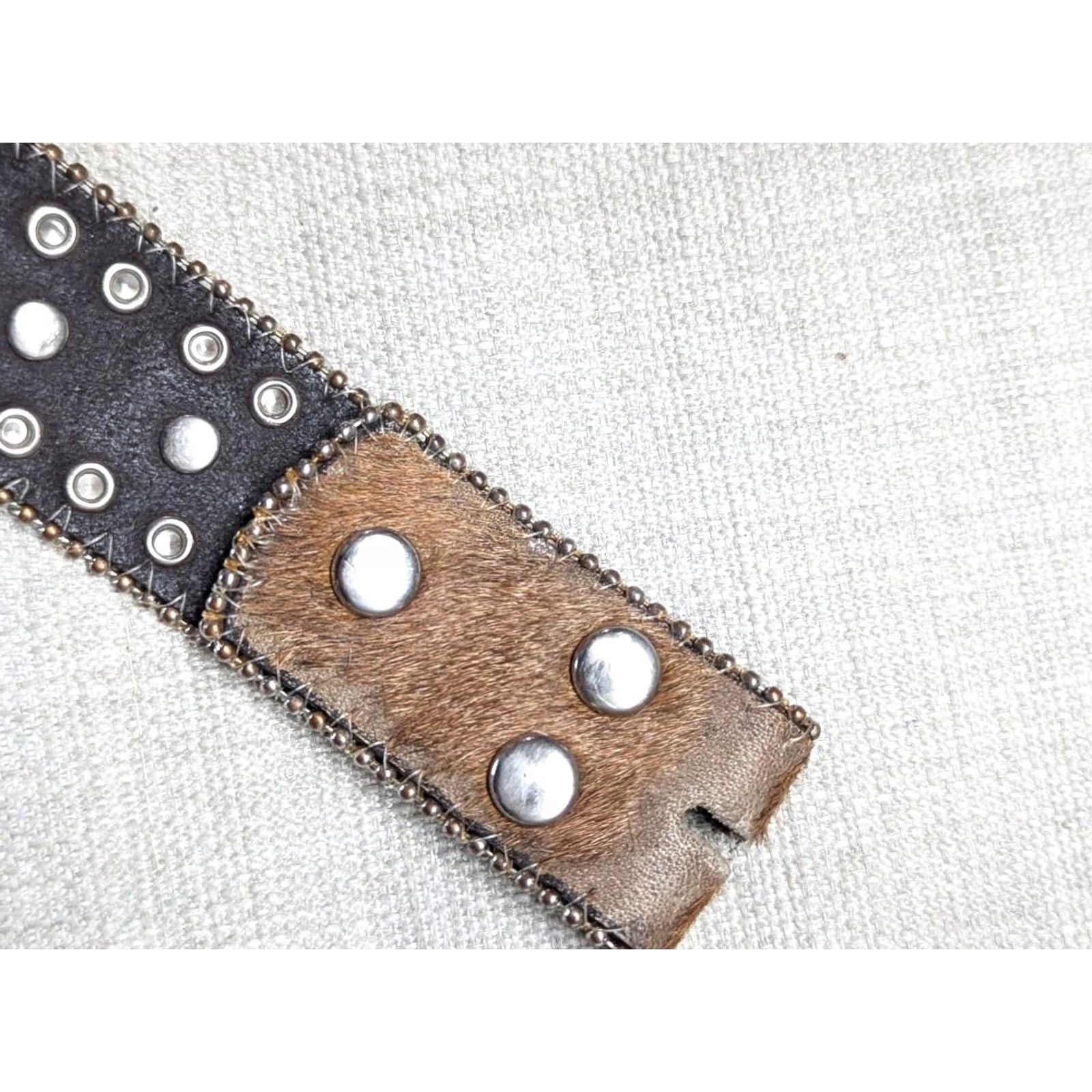 Vintage VINTAGE Nocona belt Western Belt Mens 40 Brown Leather Studded Rhinestone Buckle 1-3/8" Hairy Face Western Theme Decade Y2K Size 40 - 4 Thumbnail