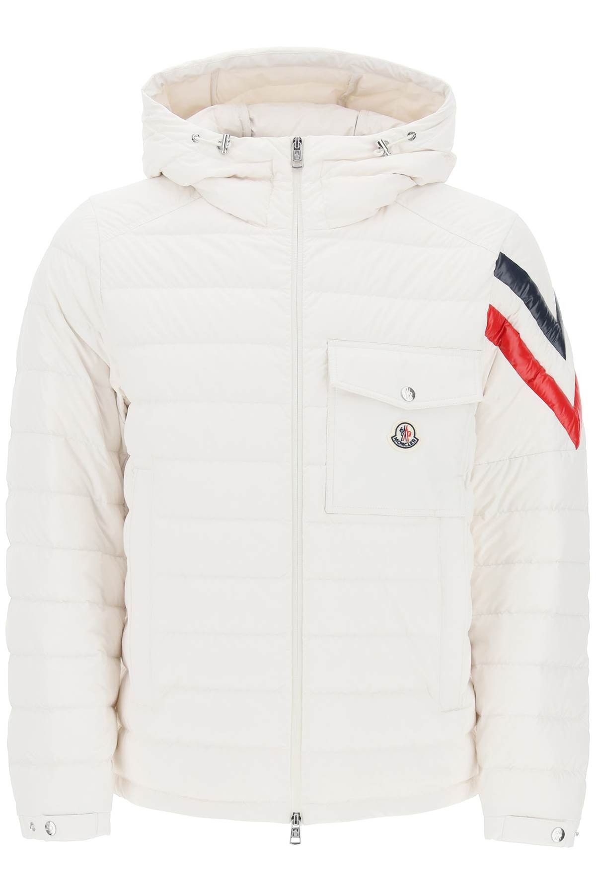 image of Moncler Berard Down Jacket With Tricolor Intarsia in Natural, Men's (Size Medium)