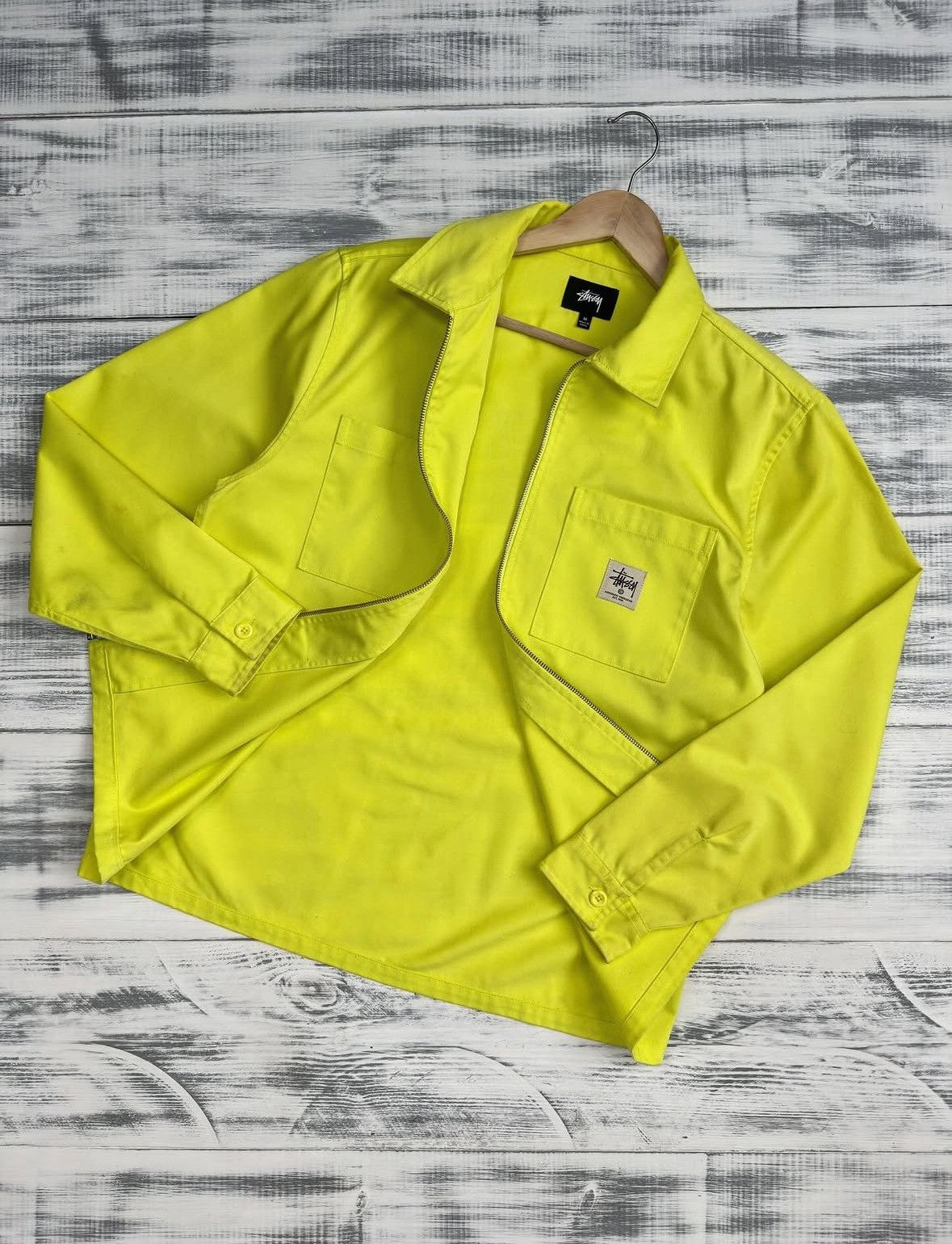 Stussy STUSSY Japan Exclusive Neon Yellow Workwear Zip Jacket Sz M Size US M / EU 48-50 / 2 - 7 Thumbnail