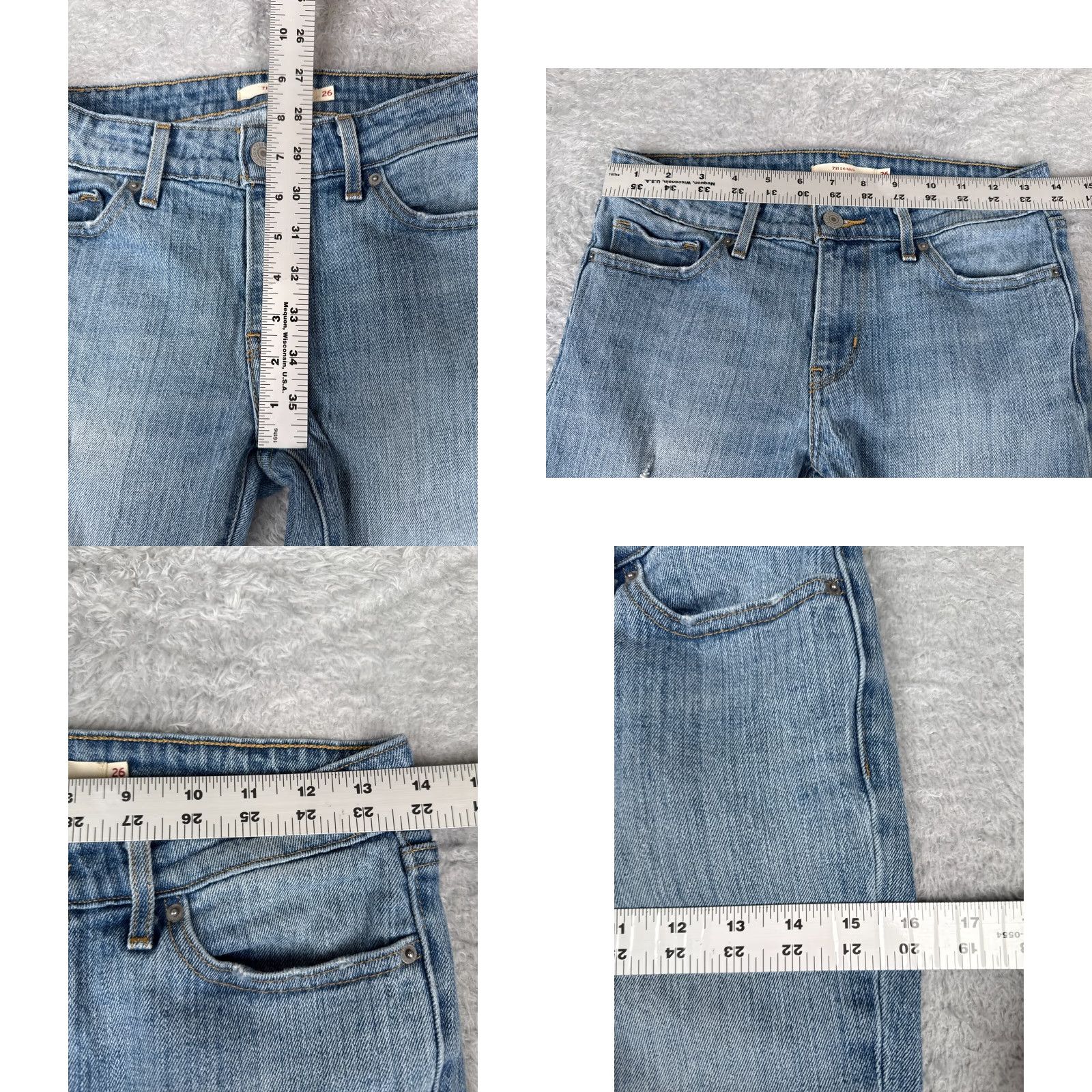 Levi's Levis Jeans 26 Blue Denim 711 Skinny Distressed Low Rise 26x29 Womens Size 26" / US 2 / IT 38 - 9 Thumbnail