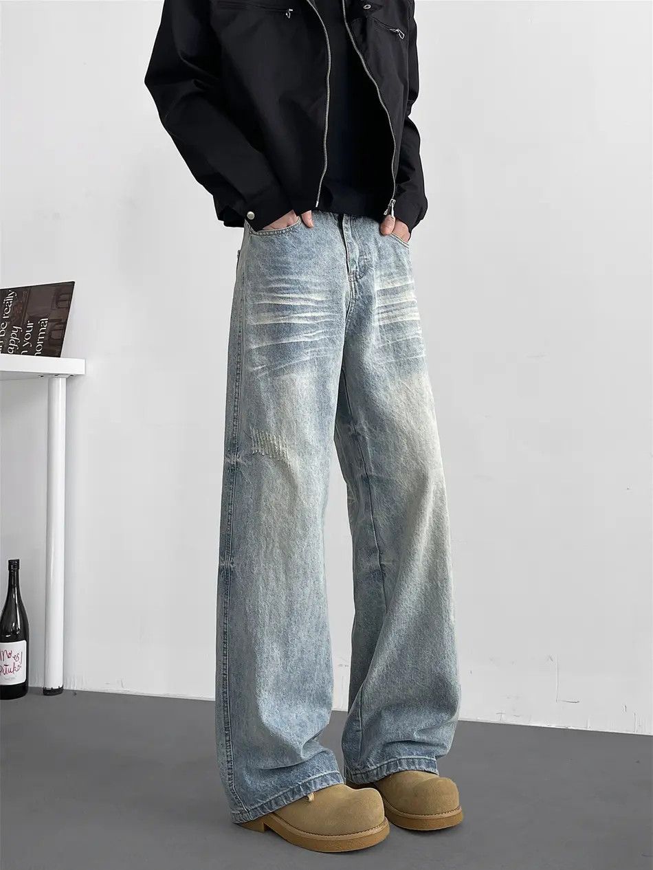 Japanese Brand × Jean Retro loose straight leg cat whisker jeans Size US 32 / EU 48 - 2 Thumbnail