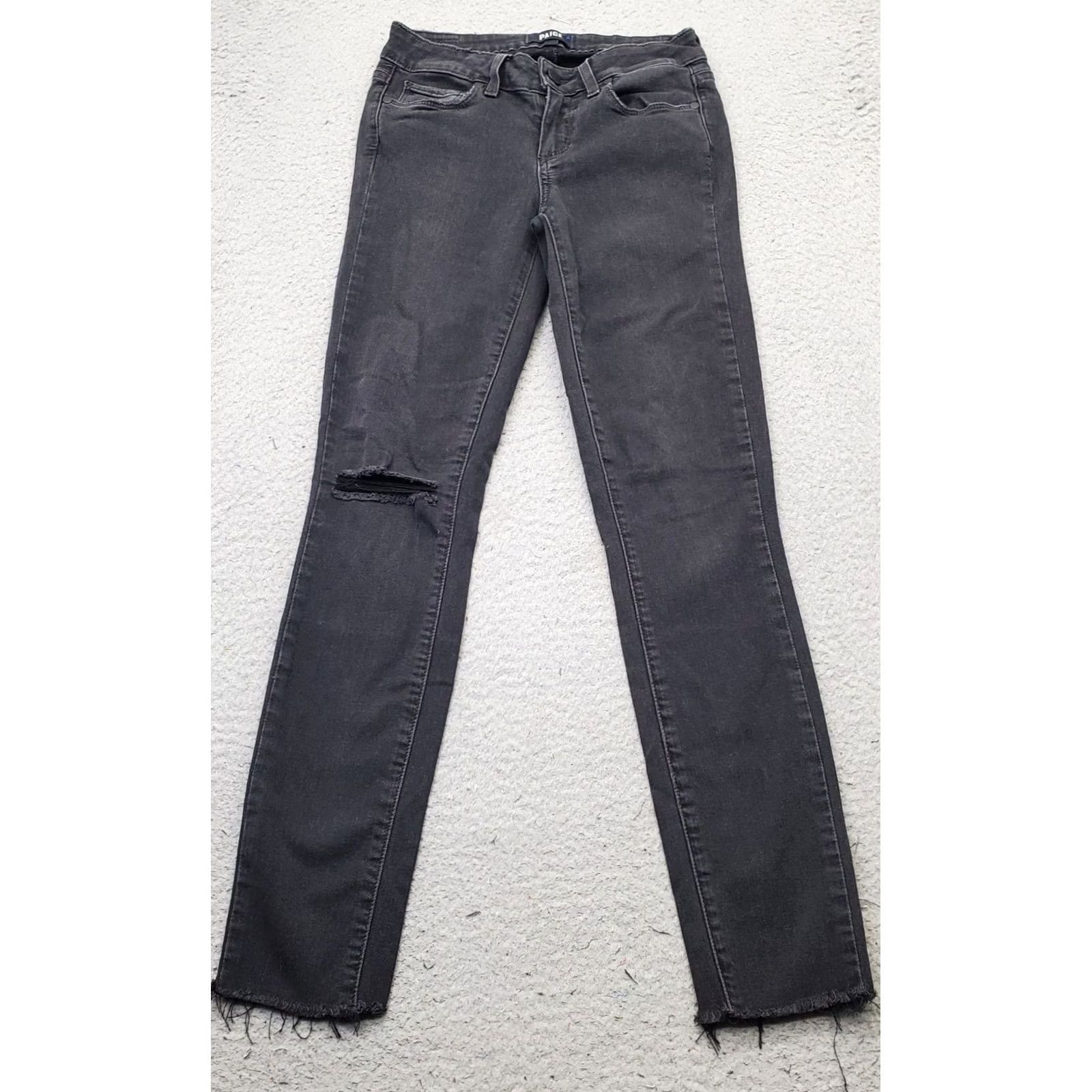 Paige Paige Verdugo Ankle Jeans Womens 24 Black Stretch Distressed Streetwear Raw Hem Jeans Size 42" / US 20 - 2 Thumbnail