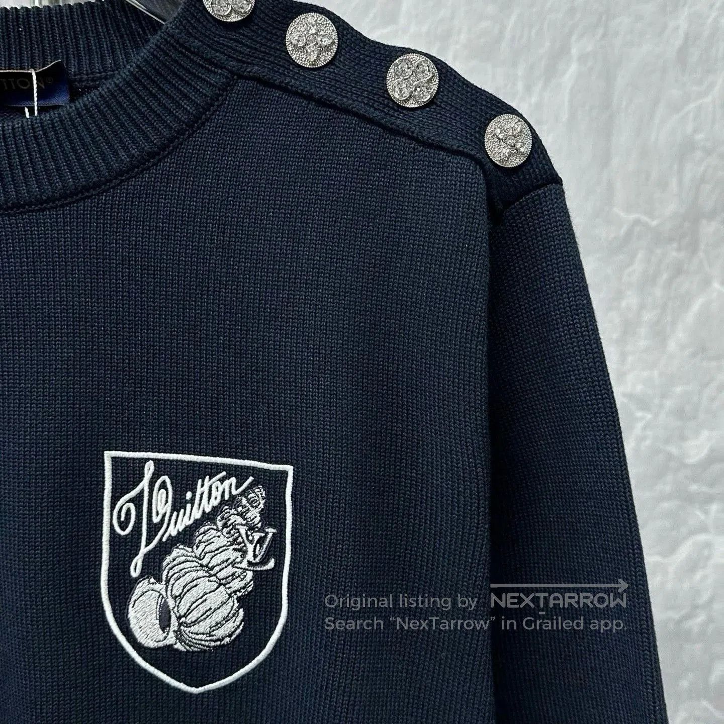 Louis Vuitton louis vuitton ss24 navy embroidered sweater. Size XXL / US 16-18 / IT 52-54 - 3 Thumbnail