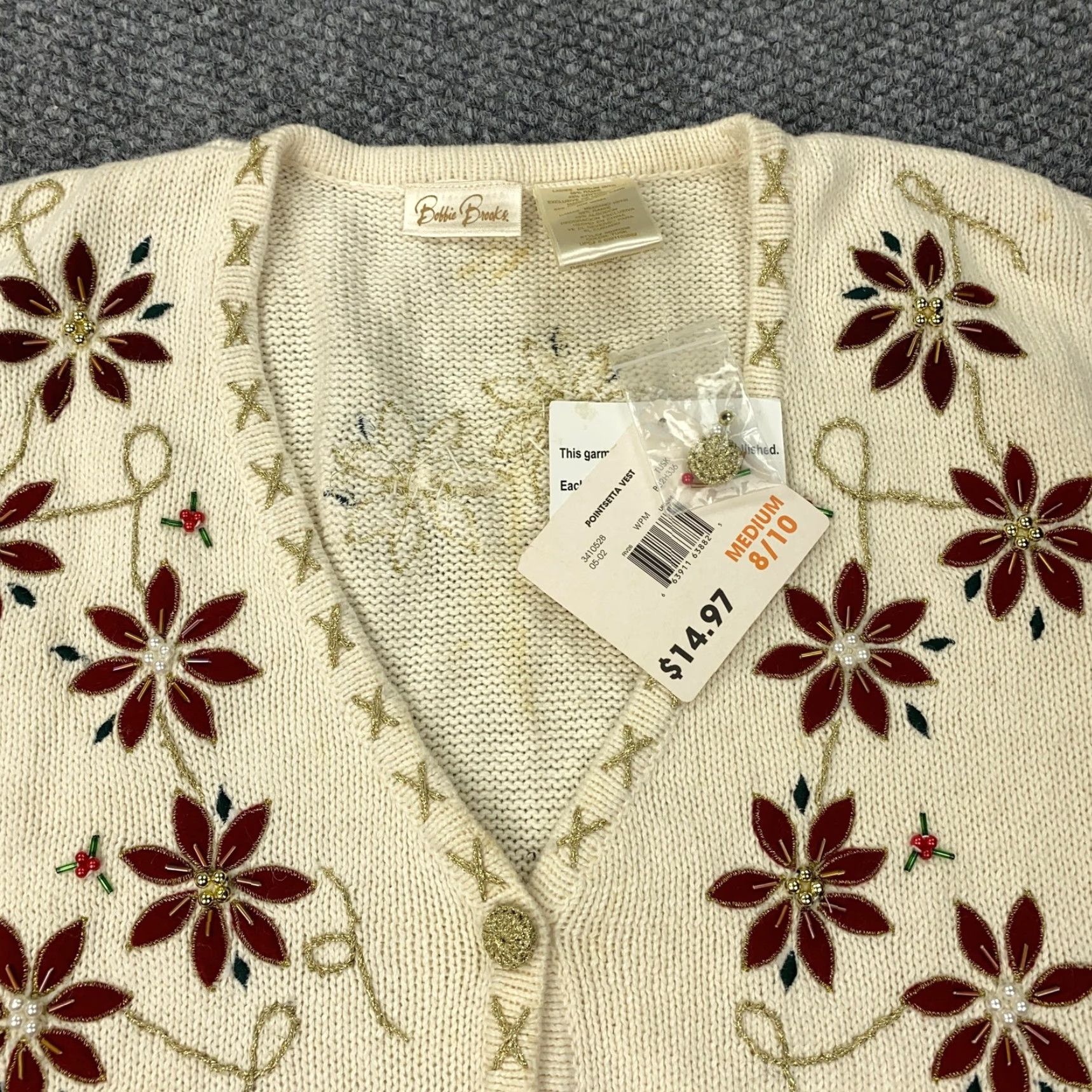 Vintage VINTAGE Bobbie Brooks Sweater Vest Womens Medium White Christmas Poinsettia Beaded Embroidered 80s Size M / US 6-8 / IT 42-44 - 5 Thumbnail