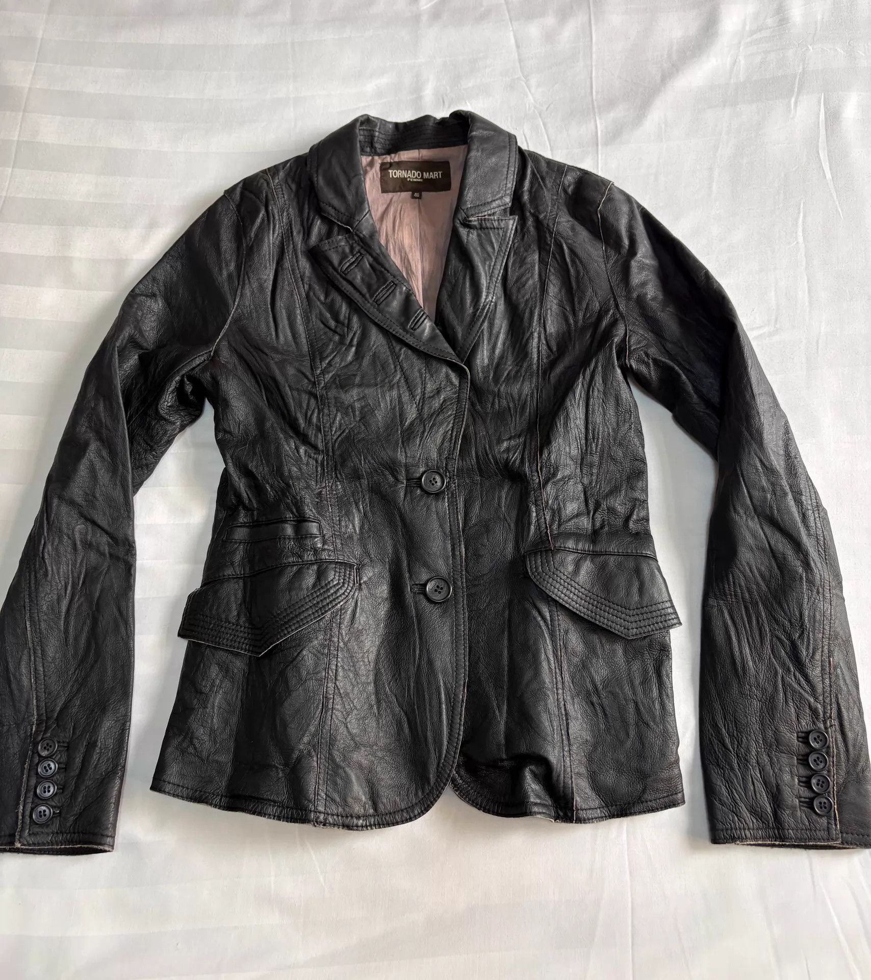 Tornado Mart Tornado Mart vintage blazer leather jacket wrinkled cut Size S / US 4 / IT 40 - 2 Thumbnail