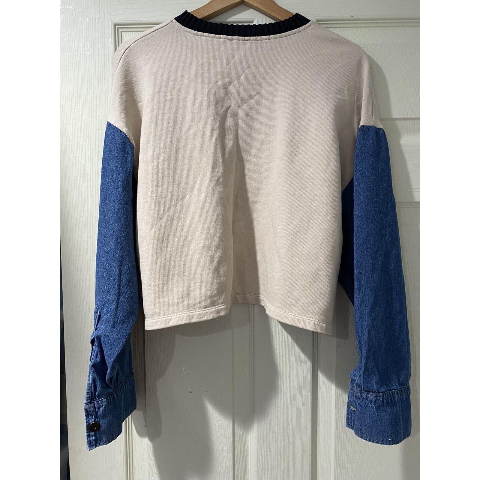 Zara ZARA Oversized Knit Puff Denim Sleeves Crew Neck S A001643 Size S / US 4 / IT 40 - 3 Thumbnail