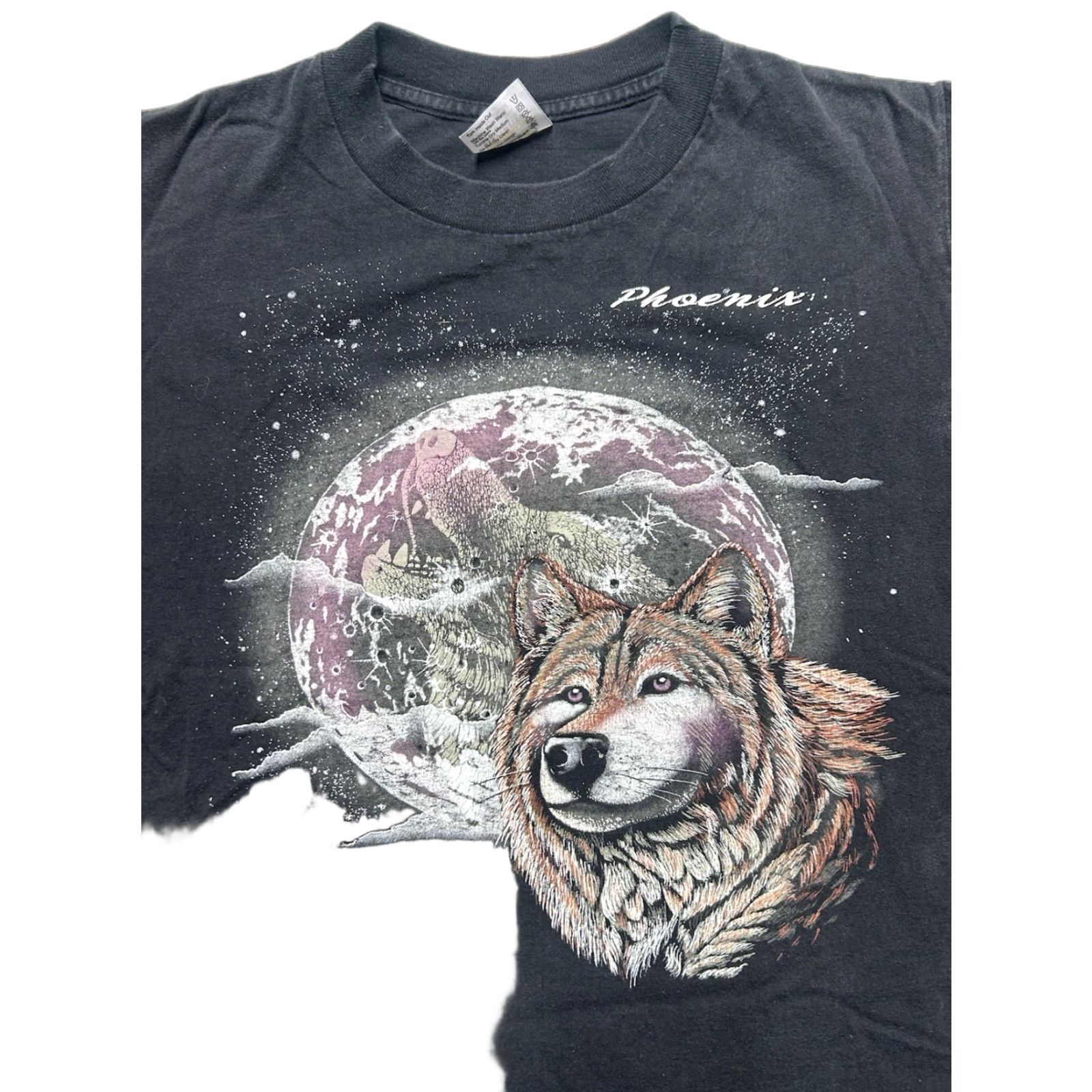Vintage VINTAGE 90s T-SHIRT Wolf Nature Moon Phoenix Arizona Boxy Medium M & M Men Black Regular Size M Size US M / EU 48-50 / 2 - 1 Thumbnail