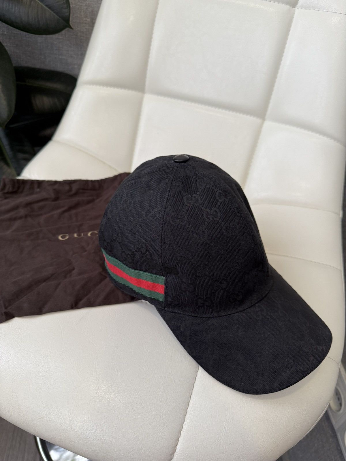 Gucci Gucci GG Black Monogram Baseball Cap with Web Stripe Hat Size ONE SIZE - 10 Thumbnail