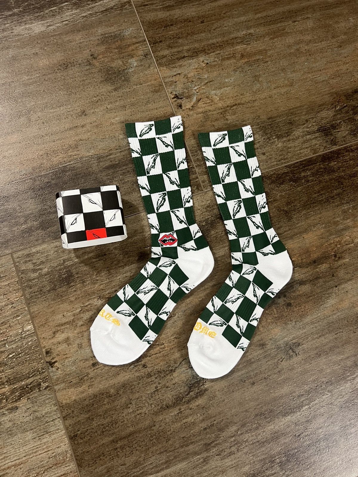 image of Chrome Hearts Matty Boy Socks Green White Checkered, Men's