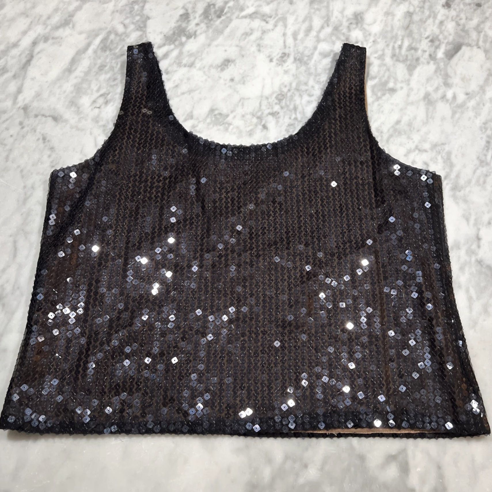 Vintage VINTAGE Jeffrey & Dara Evenings by Tom Barra Sequin Tank Top Women 16 Black Cropped Lined USA Party/Cocktail Formal Short Tank Top Womens Size XXL / US 16-18 / IT 52-54 - 4 Thumbnail