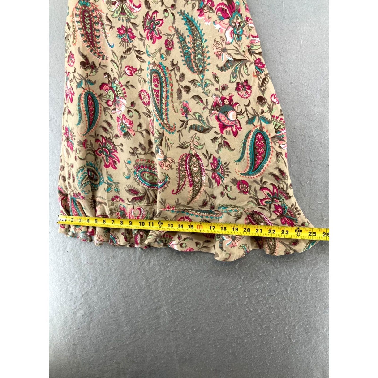 Vintage East 5th Skirt 2P Petite Tan Paisley Ruffle Hem - Knee Length, Linen Blend, Zip, Machine Washable, Lightweight, Lined, 90s Boho Style Womens Size 26" / US 2 / IT 38 - 3 Thumbnail