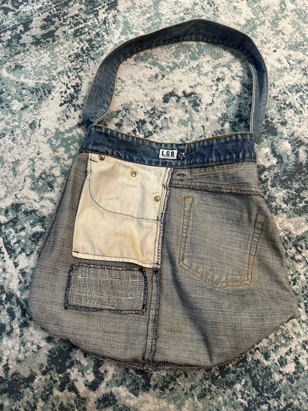 If Six Was Nine L.G.B Le Grande Bleu | Reconstructed Denim Distressed Bag Size ONE SIZE - 11 Thumbnail