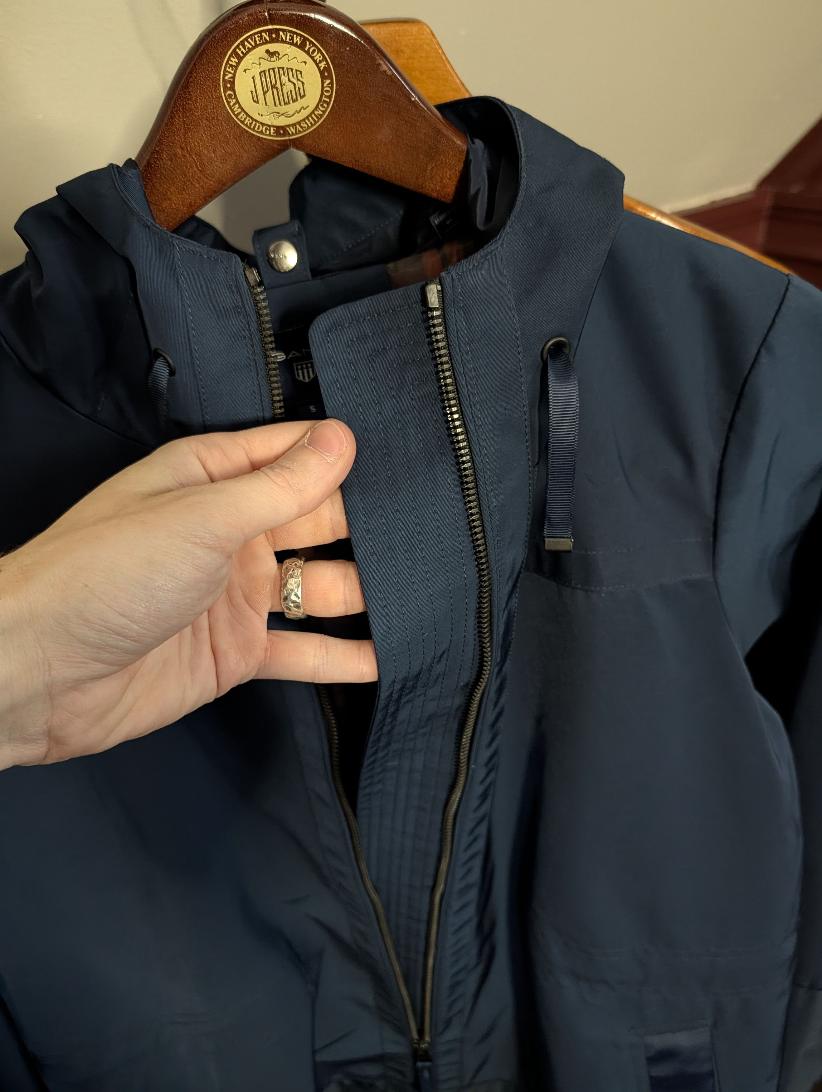 Gant Navy blue nylon zip-up tech hooded rain coat plaid Small Size US S / EU 44-46 / 1 - 12 Thumbnail