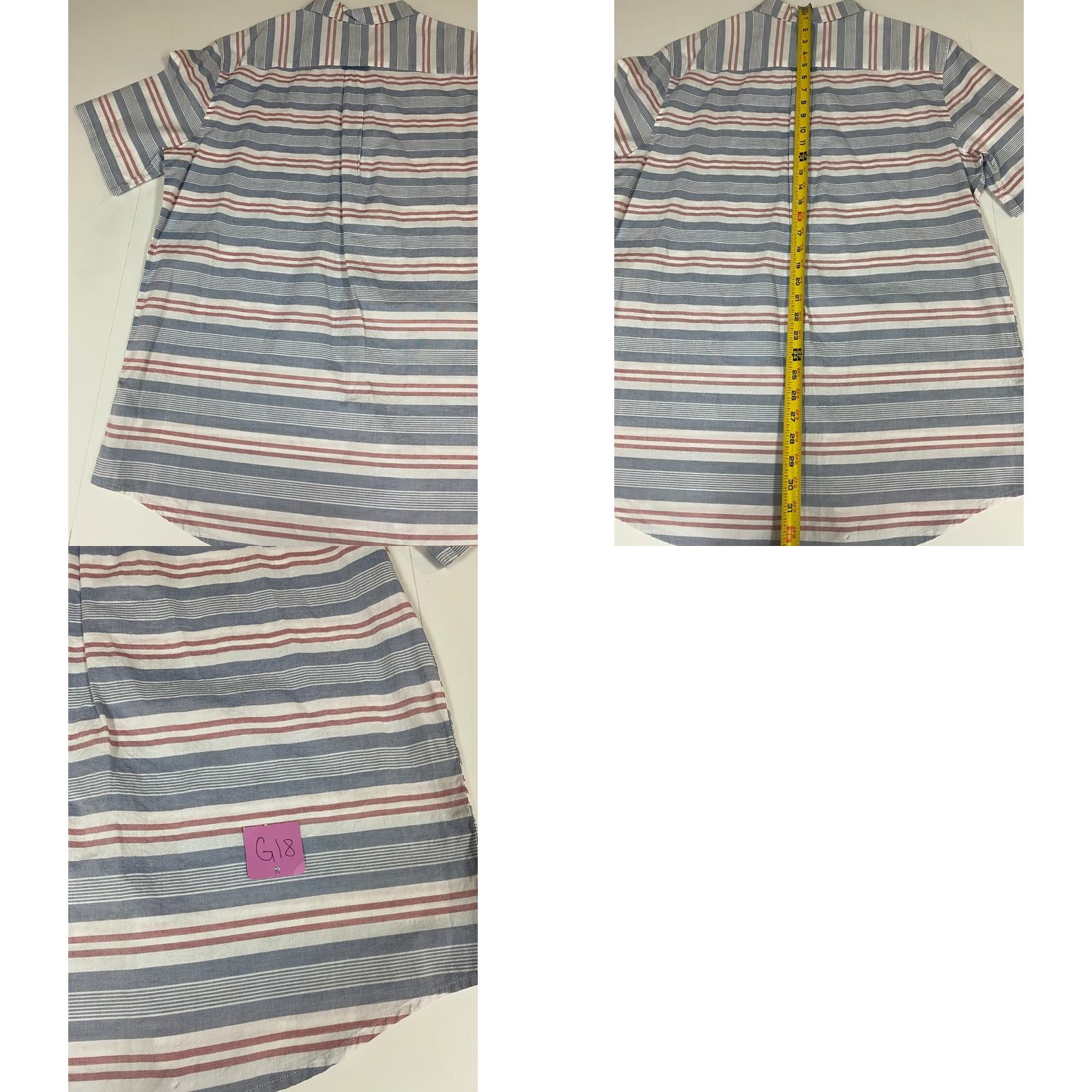 Chaps Chaps Shirt L Men Blue Striped Button-Down Short Sleeve Cotton Knit Casual Surf 90s? Size US L / EU 52-54 / 3 - 8 Thumbnail