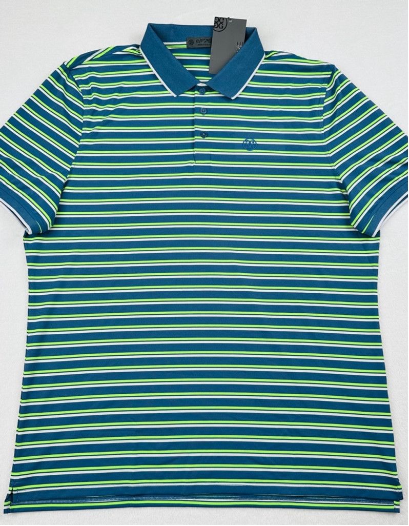 G/FORE G/Fore Mens Large Blue Green Stripe Golf Jersey Polo Shirt Size US L / EU 52-54 / 3 - 2 Thumbnail