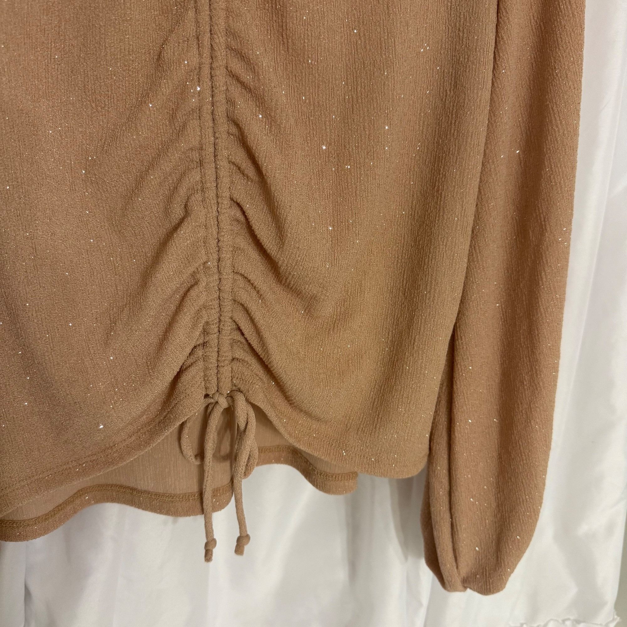 Other Entro Womens Small Ruched Drawstring Gold Glitter Blouse Size S / US 4 / IT 40 - 2 Thumbnail