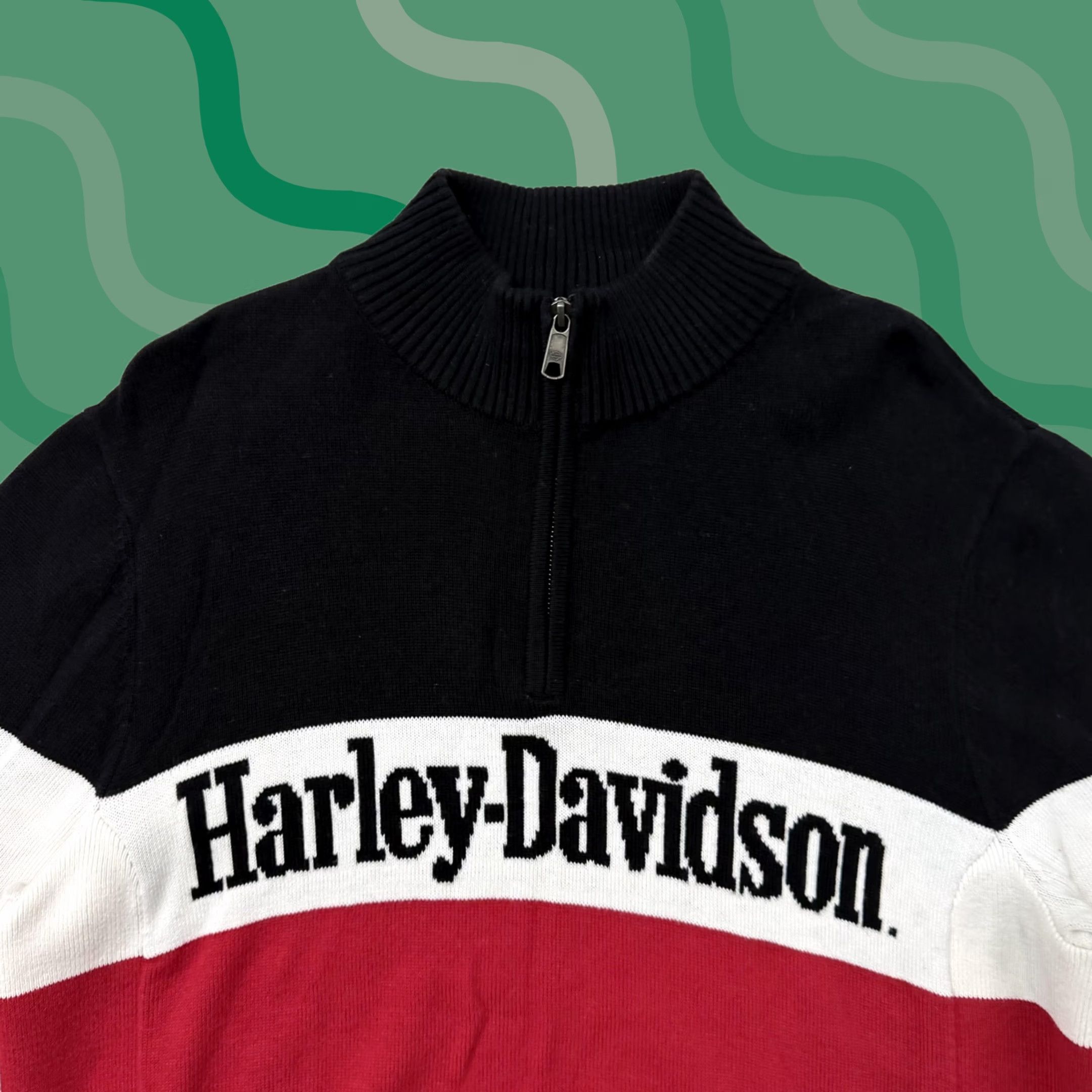Harley Davidson Harley-Davidson Sweater Men L Multicolor Knit 1/4 Zip Mock Neck Graphic Print Striped Logo Size US L / EU 52-54 / 3 - 1 Thumbnail