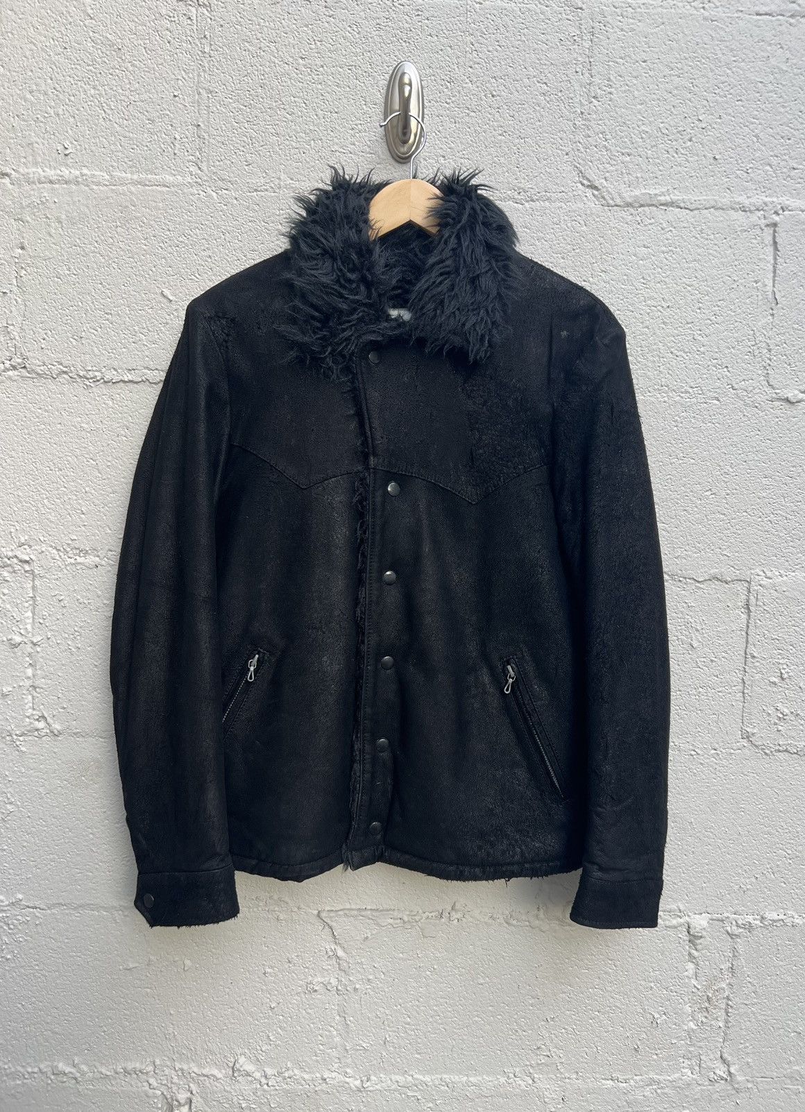 Attachment Blistered Leather Jacket Wool Lined