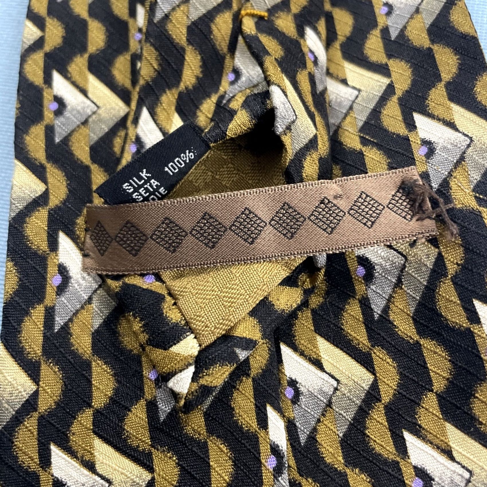 Triangl Format Japan Silk Tie Optical Abstract Deco Pyramid Triangle Yellow Black 4x59 Vintage Geometric Diamond Triangle Wide Necktie Mens 1990s 100% Silk Size ONE SIZE - 5 Thumbnail
