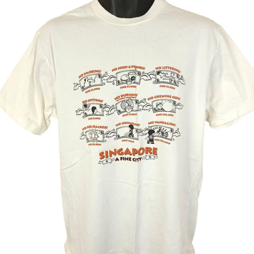 Vintage VINTAGE Merlion's Choice T Shirt Mens Size Large White 90s Y2K Singapore A Fine City Vtg Violating Laws Size US L / EU 52-54 / 3 - 2 Thumbnail