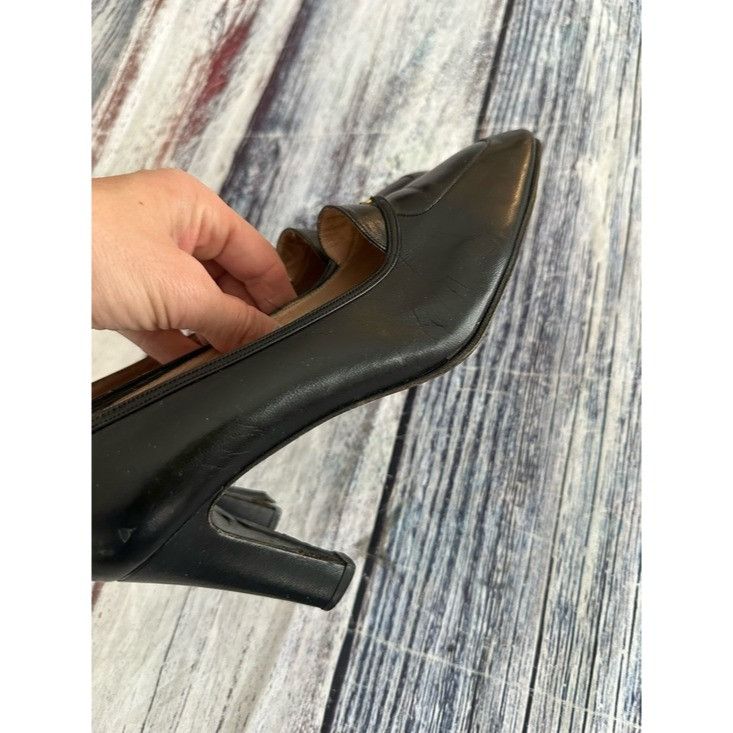 Gucci Vintage Gucci Black Leather Mid-Heel Pumps with Gold Monogra Size US 6.5 / IT 36.5 - 4 Thumbnail