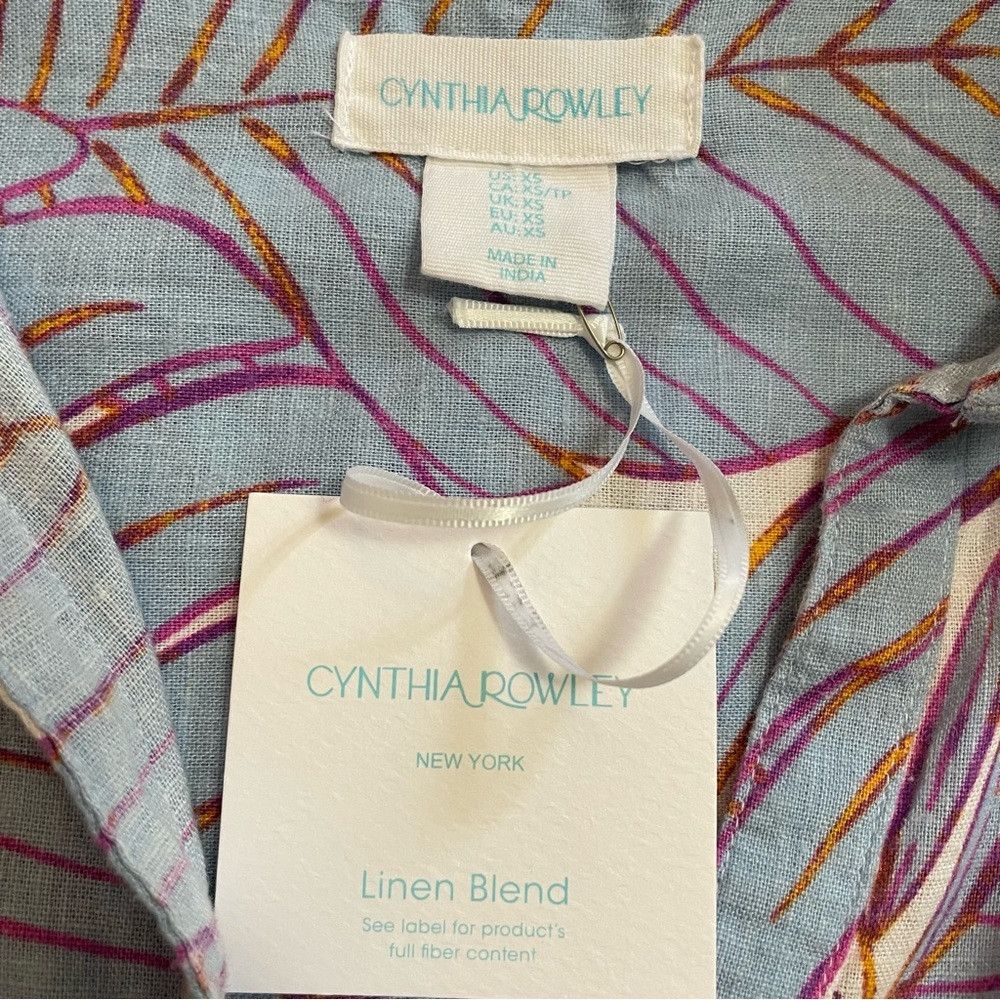 Cynthia Rowley NWT New Cynthia Rowley Linen Blue Tropical Leaf Shirt Pants Size 26" / US 2 / IT 38 - 7 Thumbnail