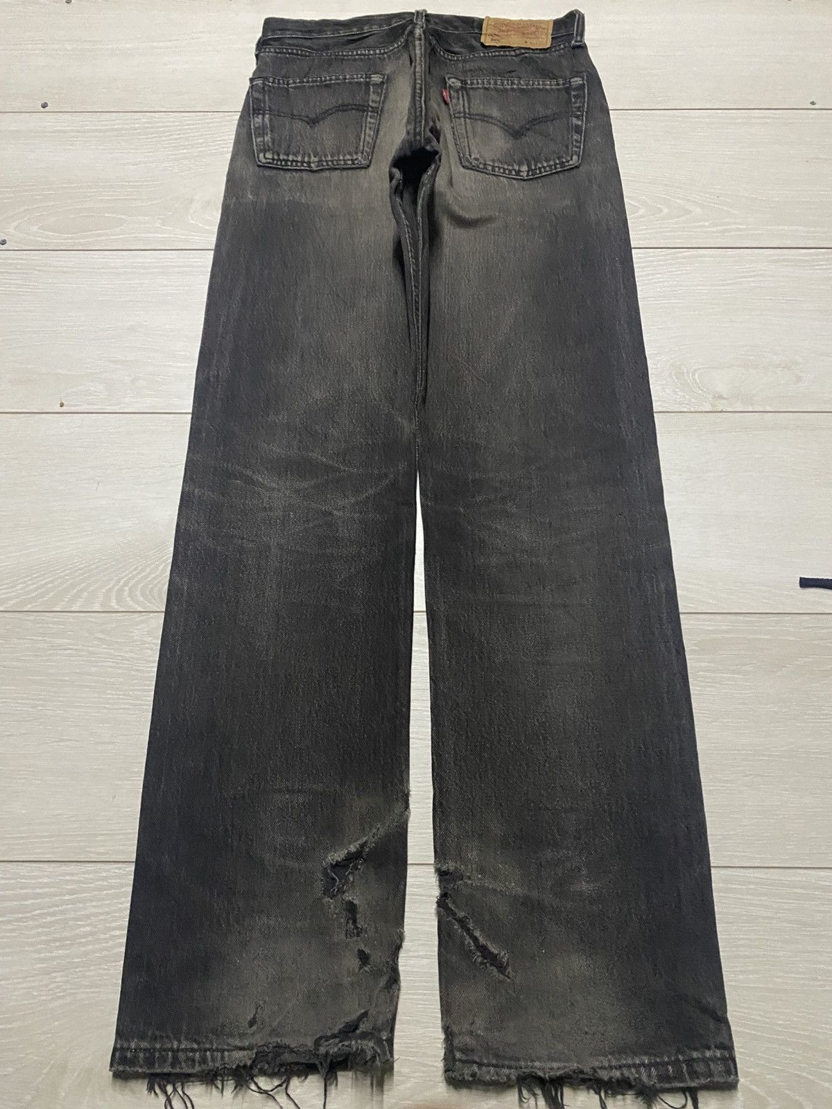Levi's Vintage Levis 501 Black DenimTear Distressed Jeans Size US 29 - 2 Thumbnail