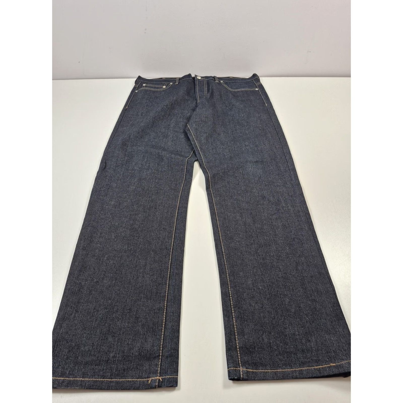 Sean John VTG Sean John Jeans Mens 38 Dark Blue Wide Leg Straight 5-Pocket Logo Zip Fly High Rise Y2K Costume 1990s Size US 38 / EU 54 - 2 Thumbnail