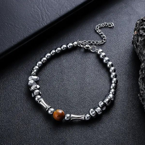 Jewelry Silver Beaded Bracelet with Brown Accent Bead Size ONE SIZE - 8 Thumbnail
