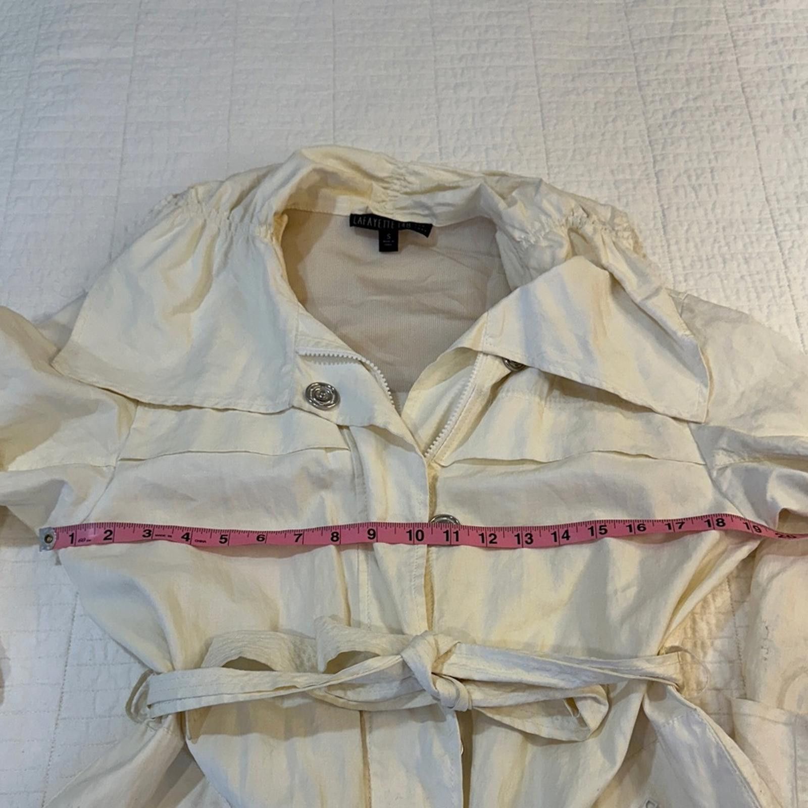 Other Lafayette 148 Small Waxy Linen Trench Coat Women Cream Belt Size S / US 4 / IT 40 - 7 Thumbnail