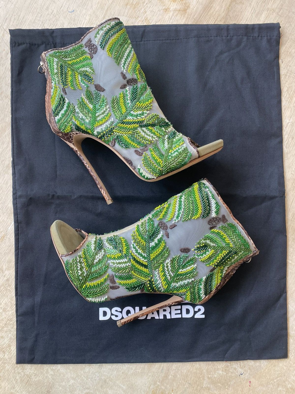 David Eden × Dsquared2 DSQUARED2 Emerald Embroidered Ankle Boots Heels Size US 9 / IT 39 - 4 Thumbnail