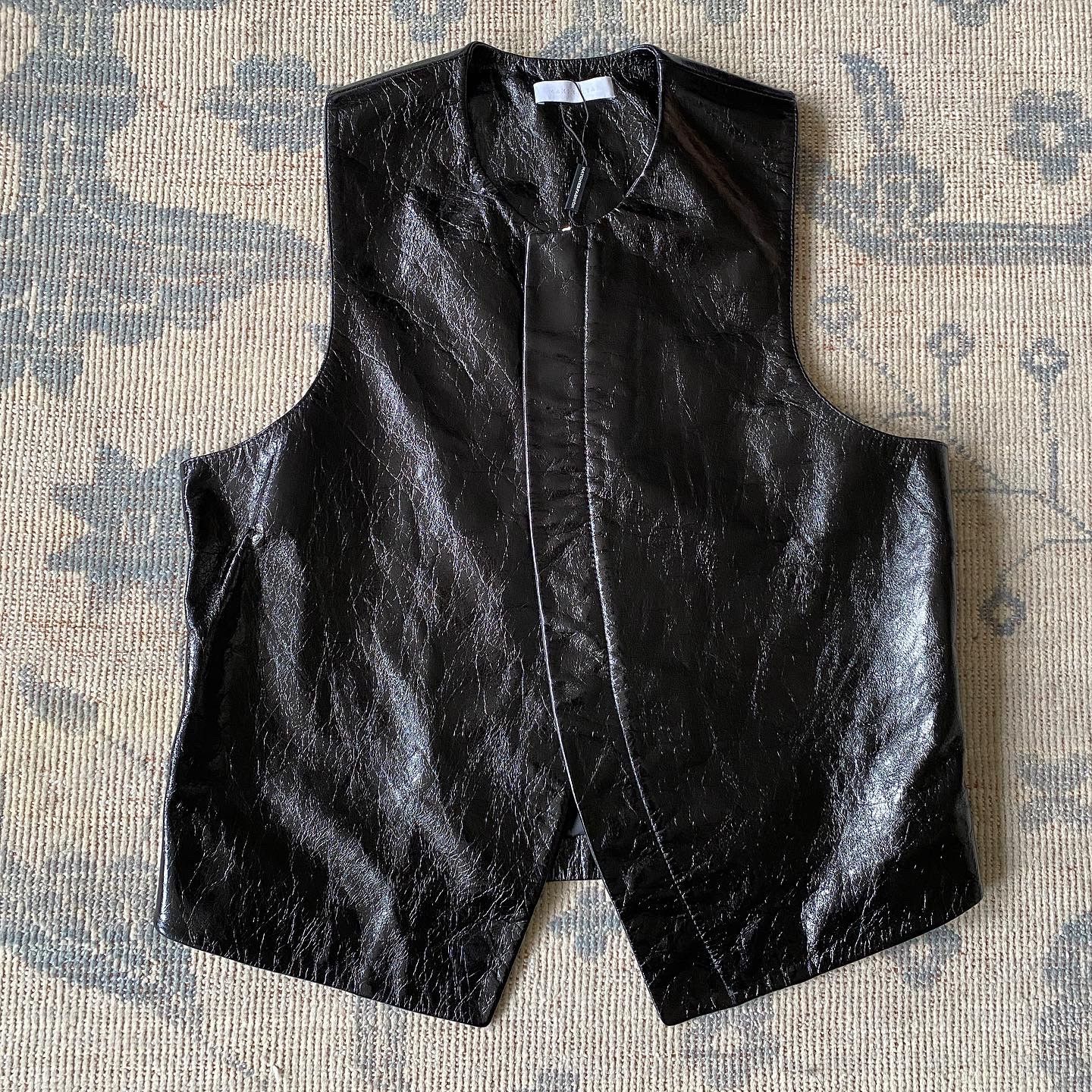 image of Maximilian Davis Fw22 Textured Leather Biker Vest in Black, Men's (Size Medium)