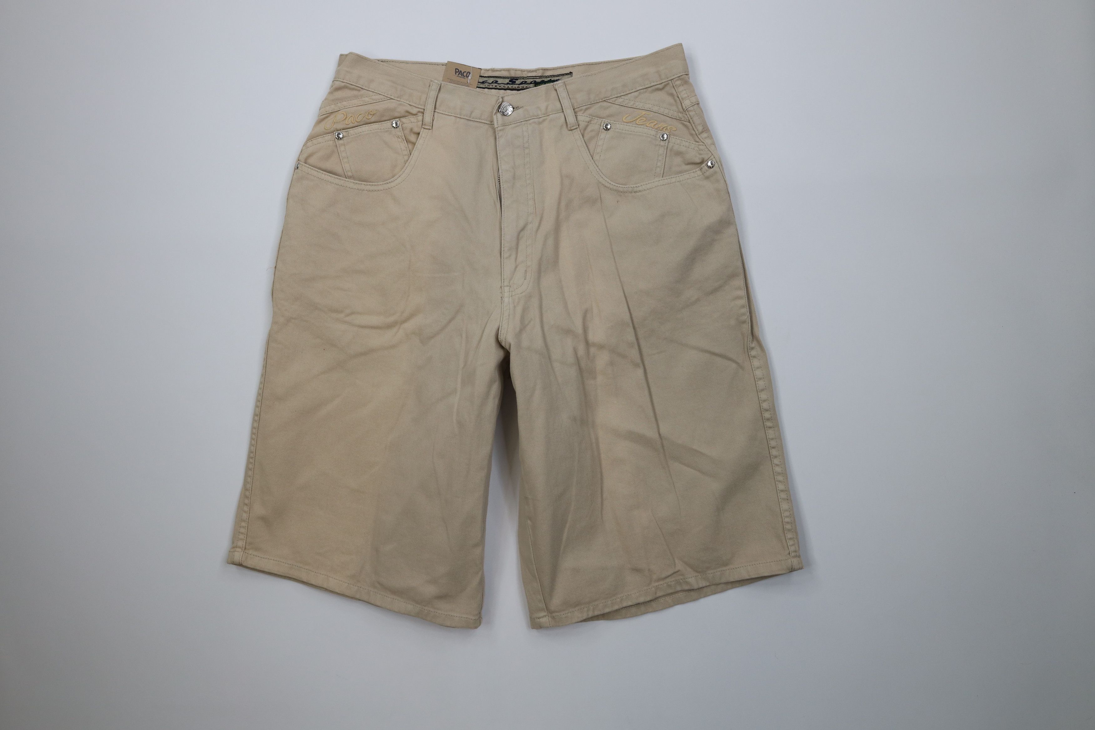 Vintage Deadstock Vintage 90s Paco Denim Jean Shorts Beige Cotton Size US 33 - 1 Thumbnail