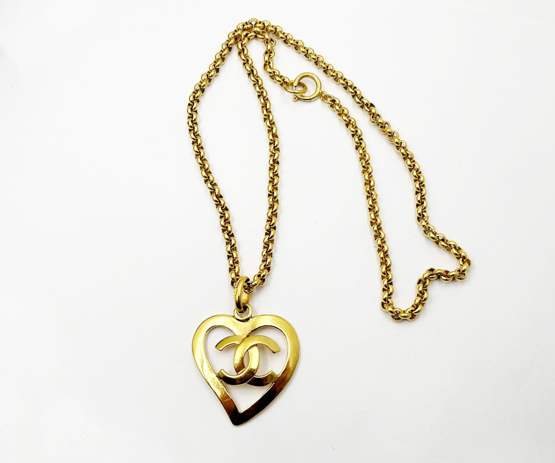 image of Chanel Vintage Gold Plated Cc Heart Pendant Necklace, Women's