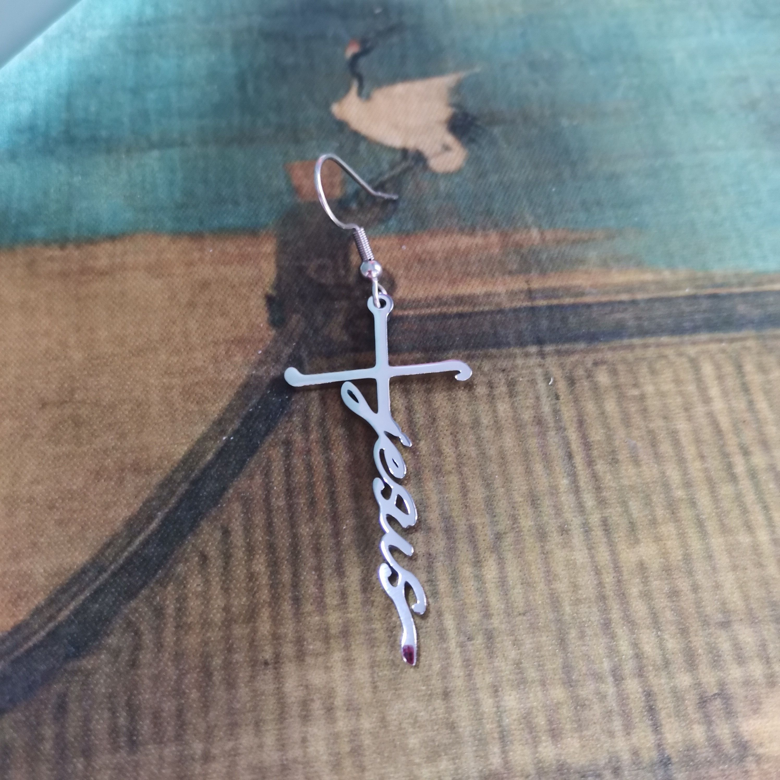Other Silver Jesus Cross Earrings Christian Religious Jewelry Gift Size ONE SIZE - 3 Thumbnail