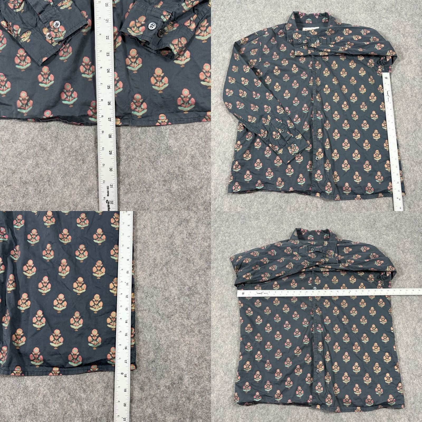 Vintage Perte D’ego Shirt XL Black Floral Print Button-Up Long Sleeve Men’s Regular Fit Size 46R - 8 Thumbnail