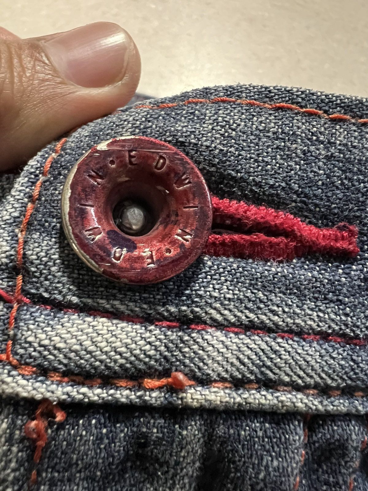 Edwin 💥Flare💥Vintage Edwin 503 Blue Trip Distress Jeans Size US 31 - 15 Thumbnail