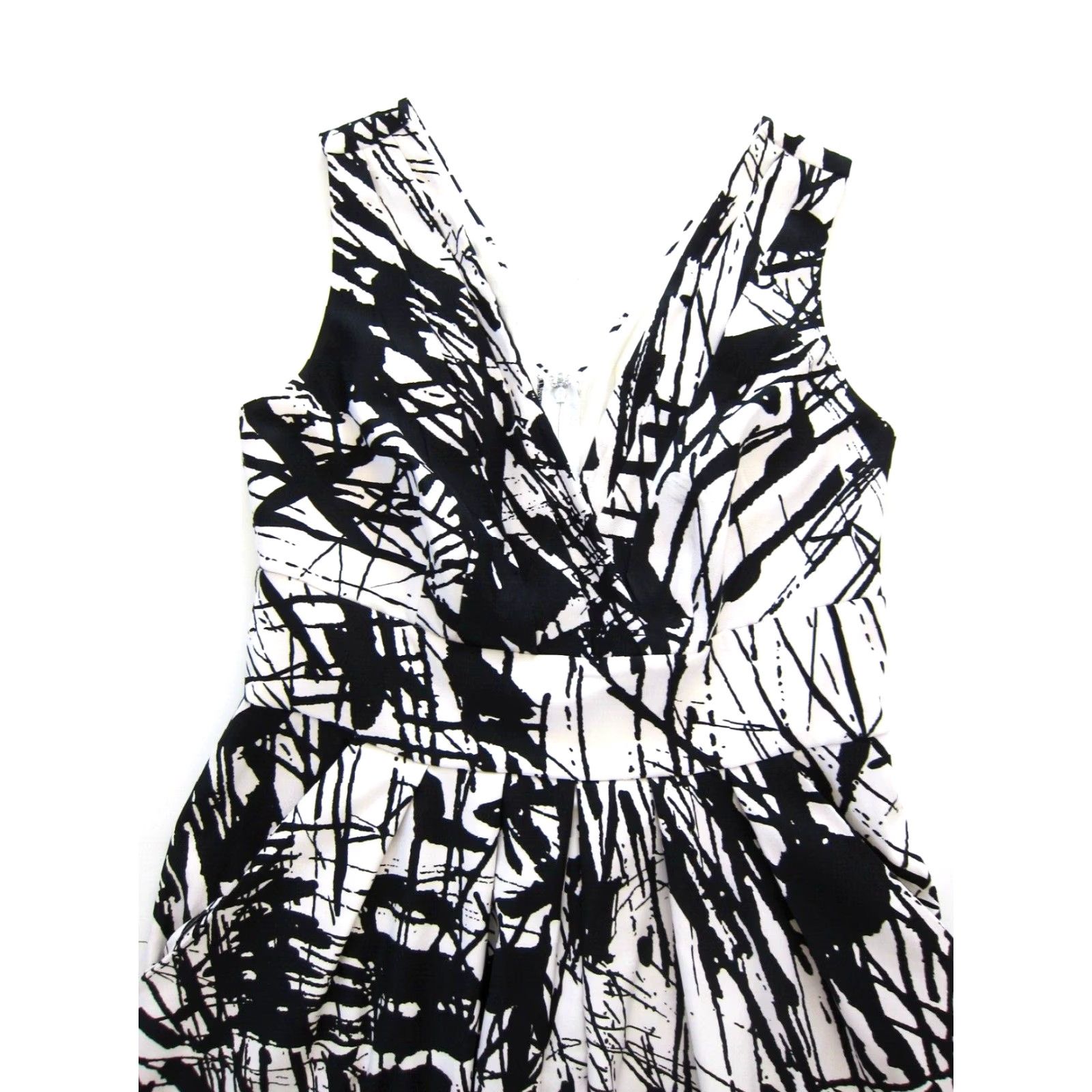 Vintage Corey P Black White Abstract V-Neck Pocket Sheath Shift Tunic Tank Sun Dress 8 Size M / US 6-8 / IT 42-44 - 3 Thumbnail