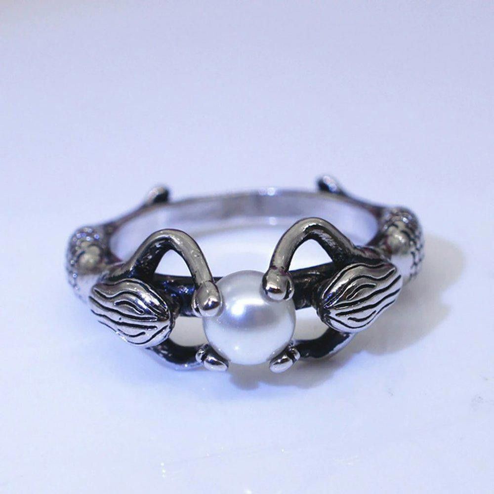 Designer Retro Mermaid Freshwater Pearl Antique Silver Ring - Size 7 Size ONE SIZE - 8 Thumbnail