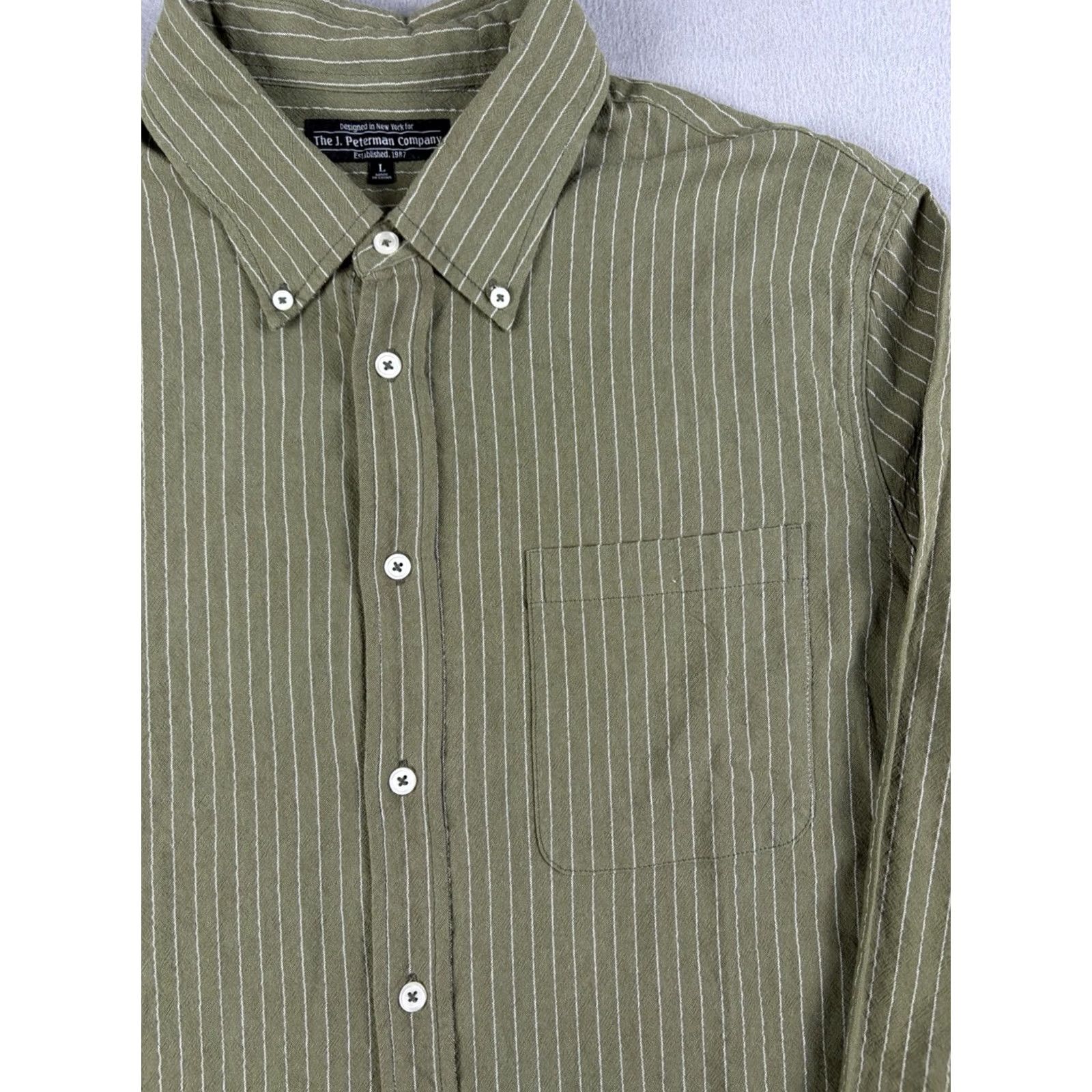 Vintage VINTAGE J. Peterman Shirt Men L Green Button-Up Cotton Linen Long Sleeve Button-Front Collared Solid Preppy Classic Mens Size US L / EU 52-54 / 3 - 2 Thumbnail