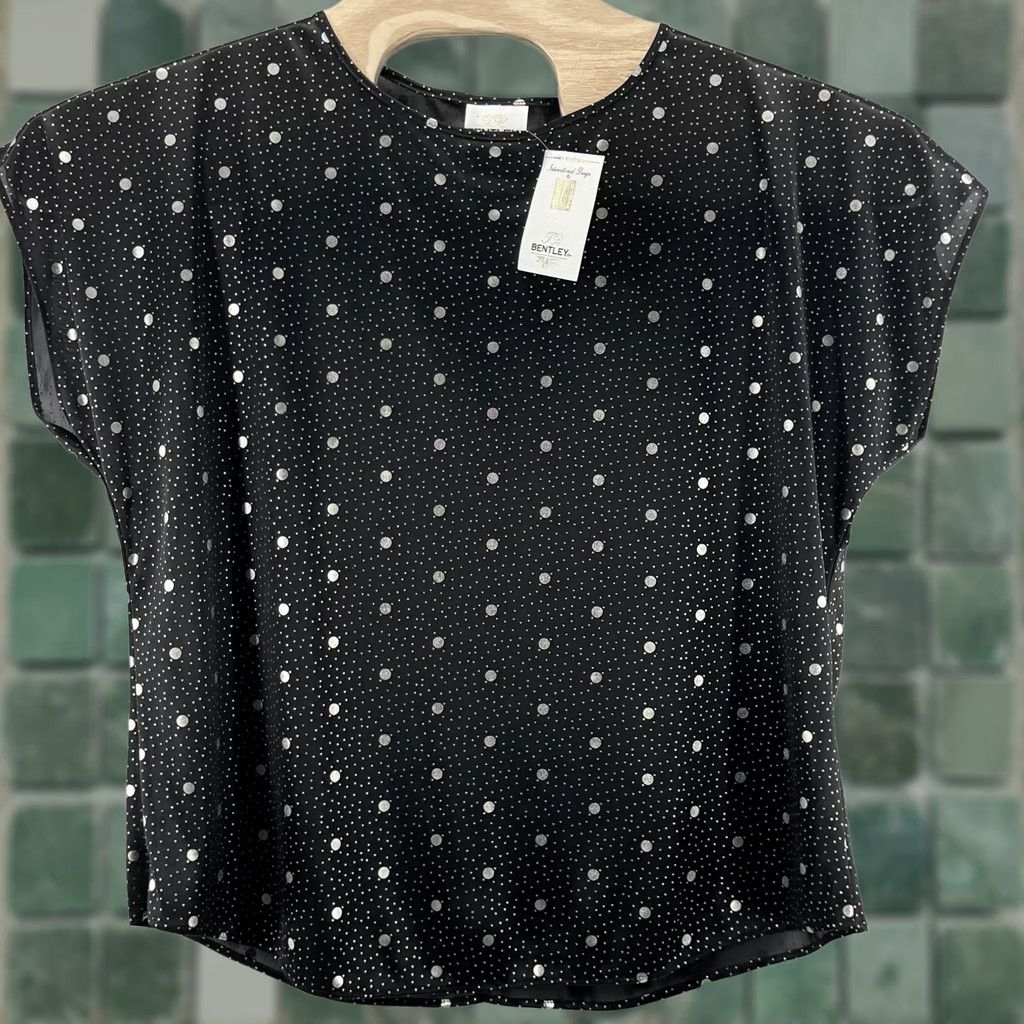 Vintage VINTAGE TR Bentley Blouse Black Metallic Polka Dot Blouse Large Women Party Top USA Made Clip Glitter Crew Neck Short Sleeve Cap Sleeve Art Size L / US 10 / IT 46 - 1 Thumbnail