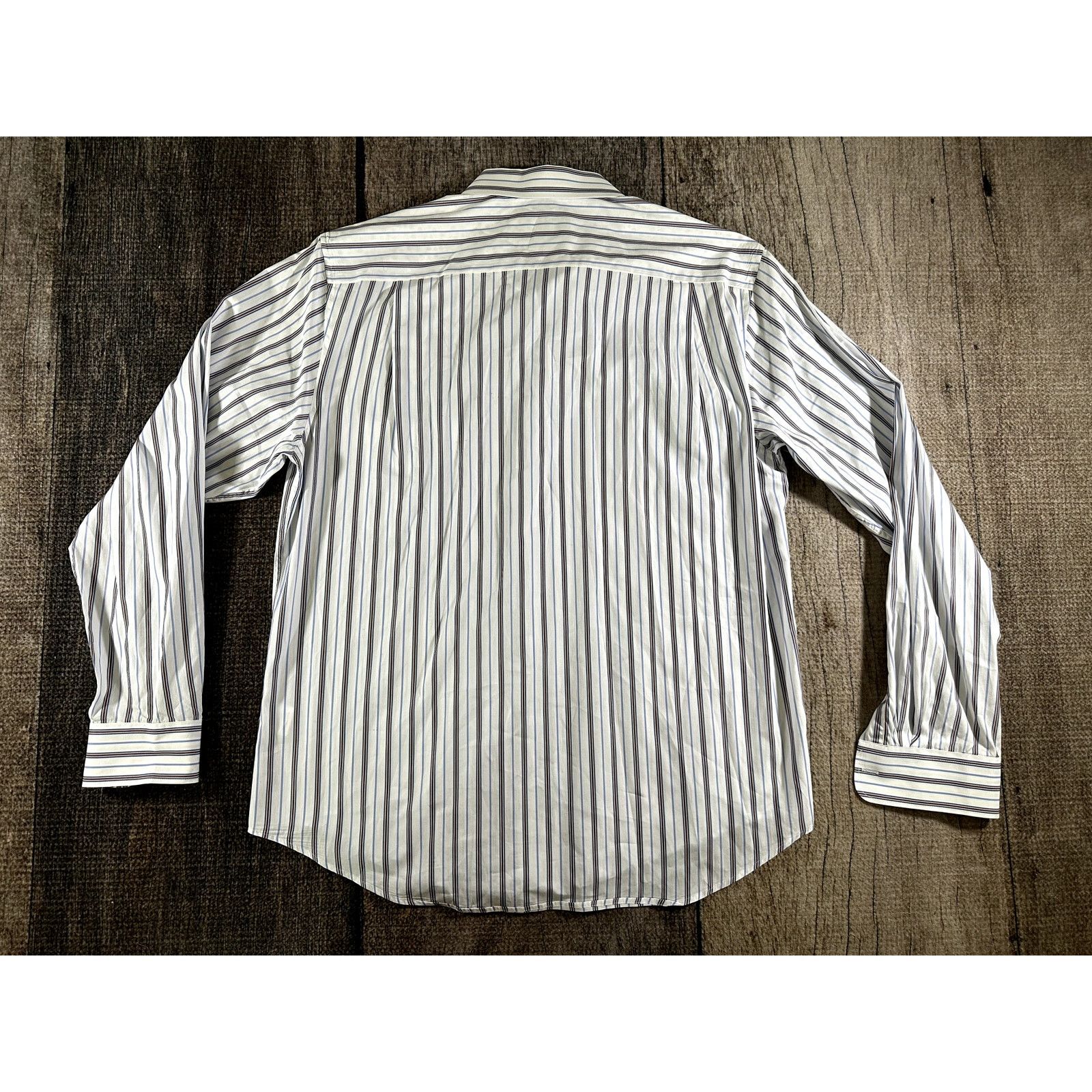 Egara Egara Dress Shirt Mens XL Slim Fit Blue Brown White Striped Size US XL / EU 56 / 4 - 7 Thumbnail