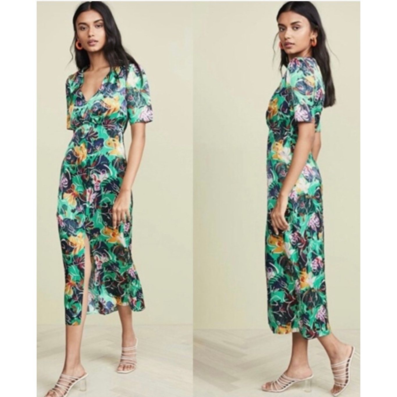 Other Saloni Green Floral Silk Eden Dress Size US 0, UK4, XS (NWT) Size XS / US 0-2 / IT 36-38 - 1 Thumbnail