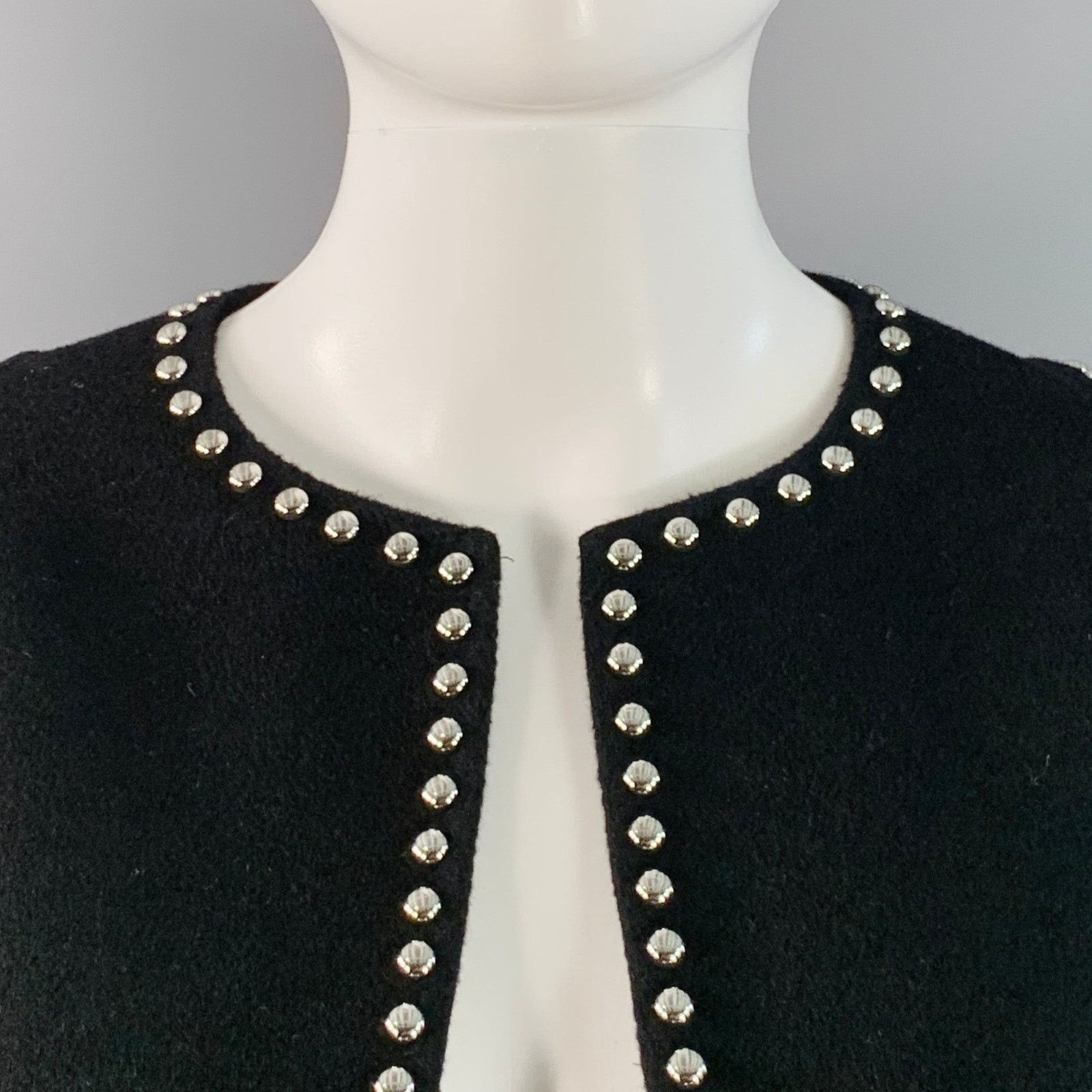 Michael Kors 2 Black Wool Angora Studded Open Front Cropped Jacket Size XS / US 0-2 / IT 36-38 - 2 Thumbnail
