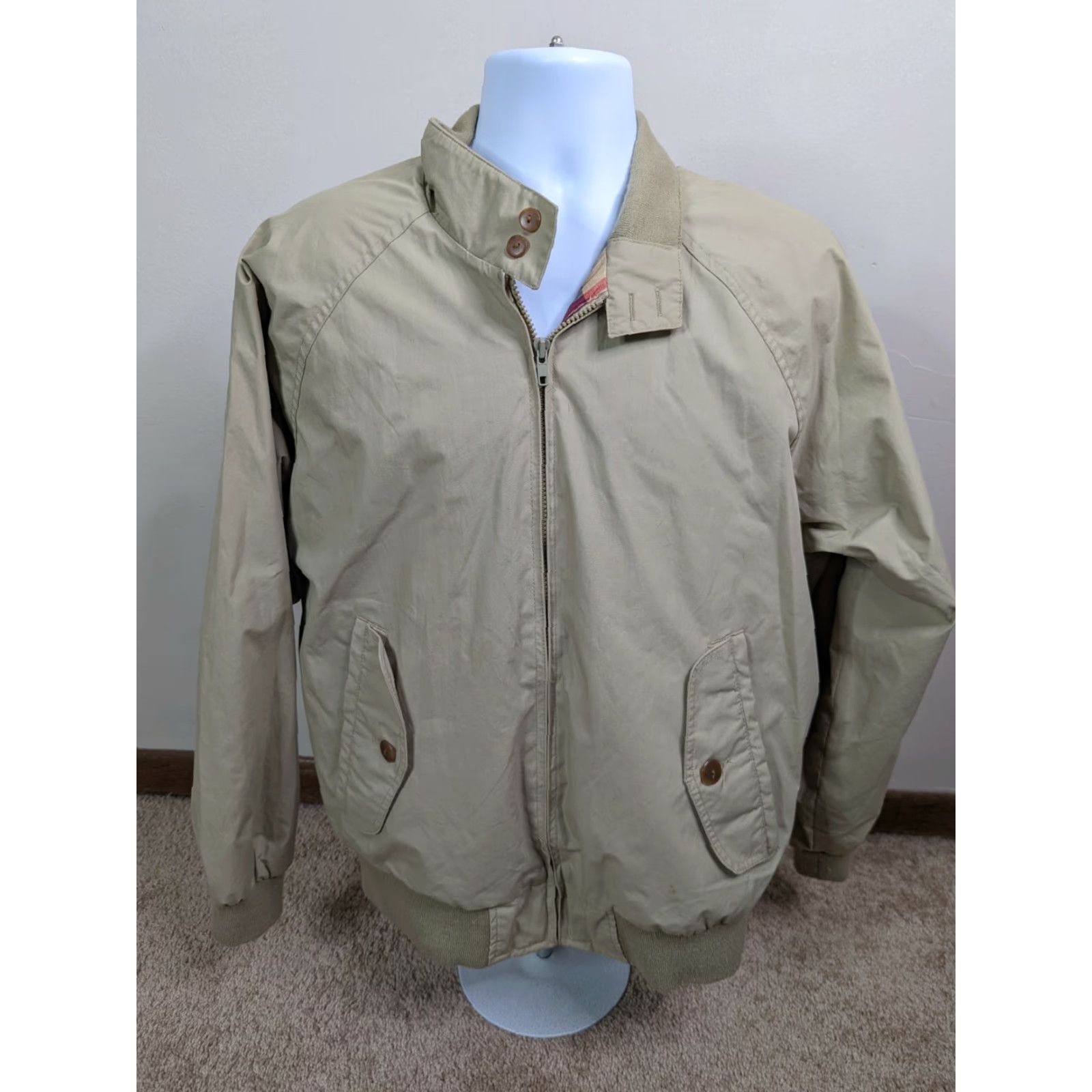 Vintage VINTAGE Par Four Derby Bomber Jacket L Full Zip Beige Mens 80s 90s Modern Casual Busy Honeycomb Fabric? Size US L / EU 52-54 / 3 - 2 Thumbnail