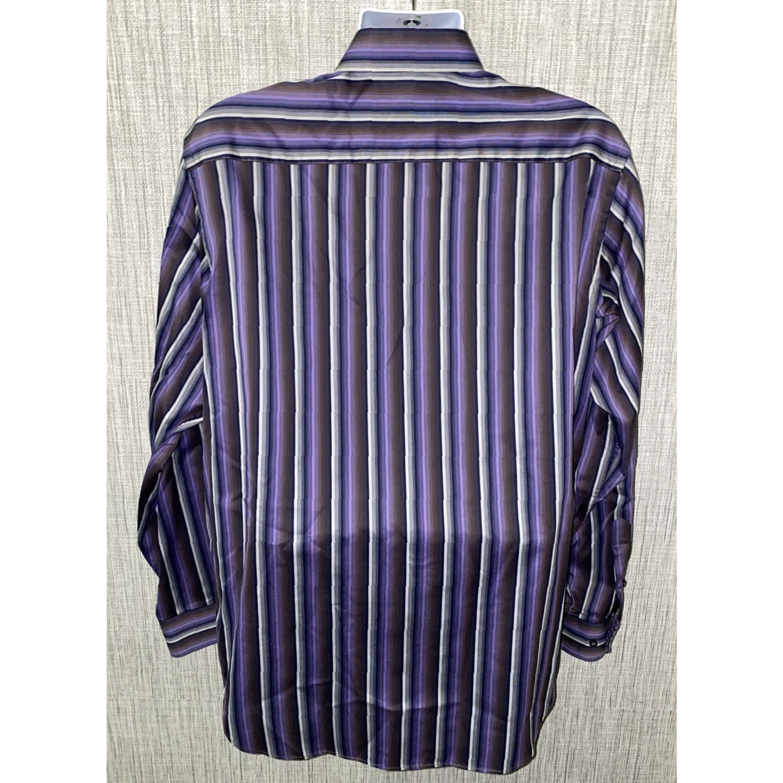 BUGATCHI Bugatchi Uomo Shirt Mens Black/Purple Striped Long Sleeve Button-Up 24 In Armpit L Regular Cotton? Size US L / EU 52-54 / 3 - 5 Thumbnail