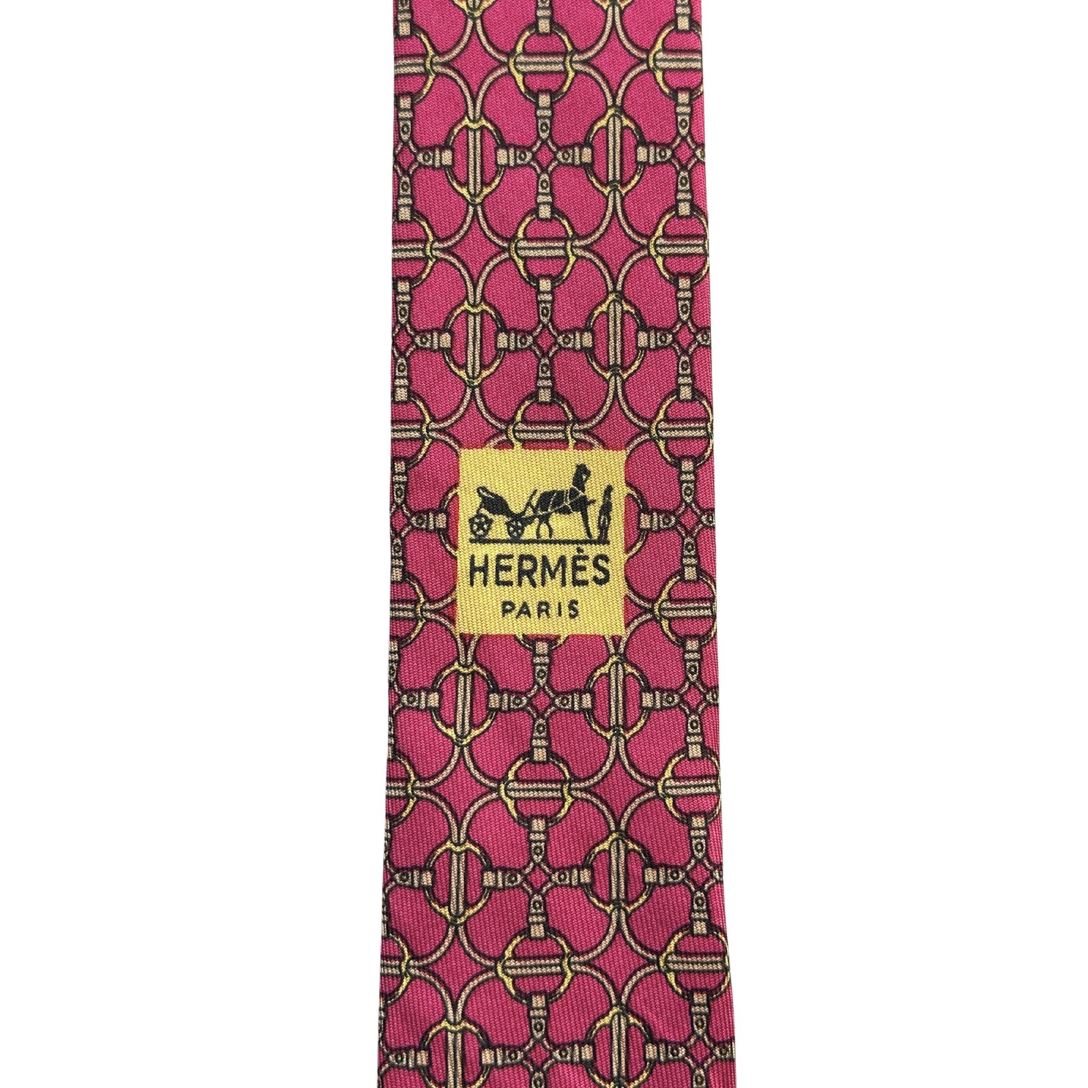 Hermes Tie Silk Geometric Yellow Pattern on Pink Size ONE SIZE - 4 Thumbnail