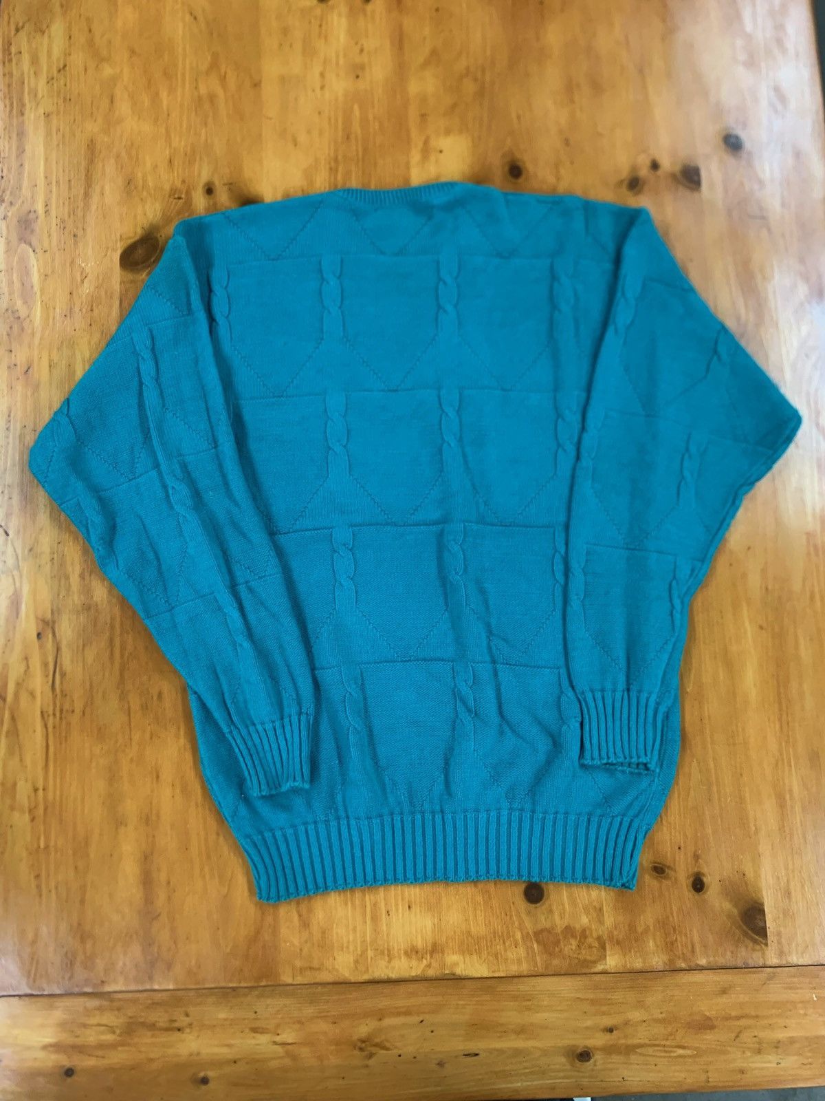 Vintage Vintage Teal Cableknit Sweater Size US XL / EU 56 / 4 - 1 Thumbnail
