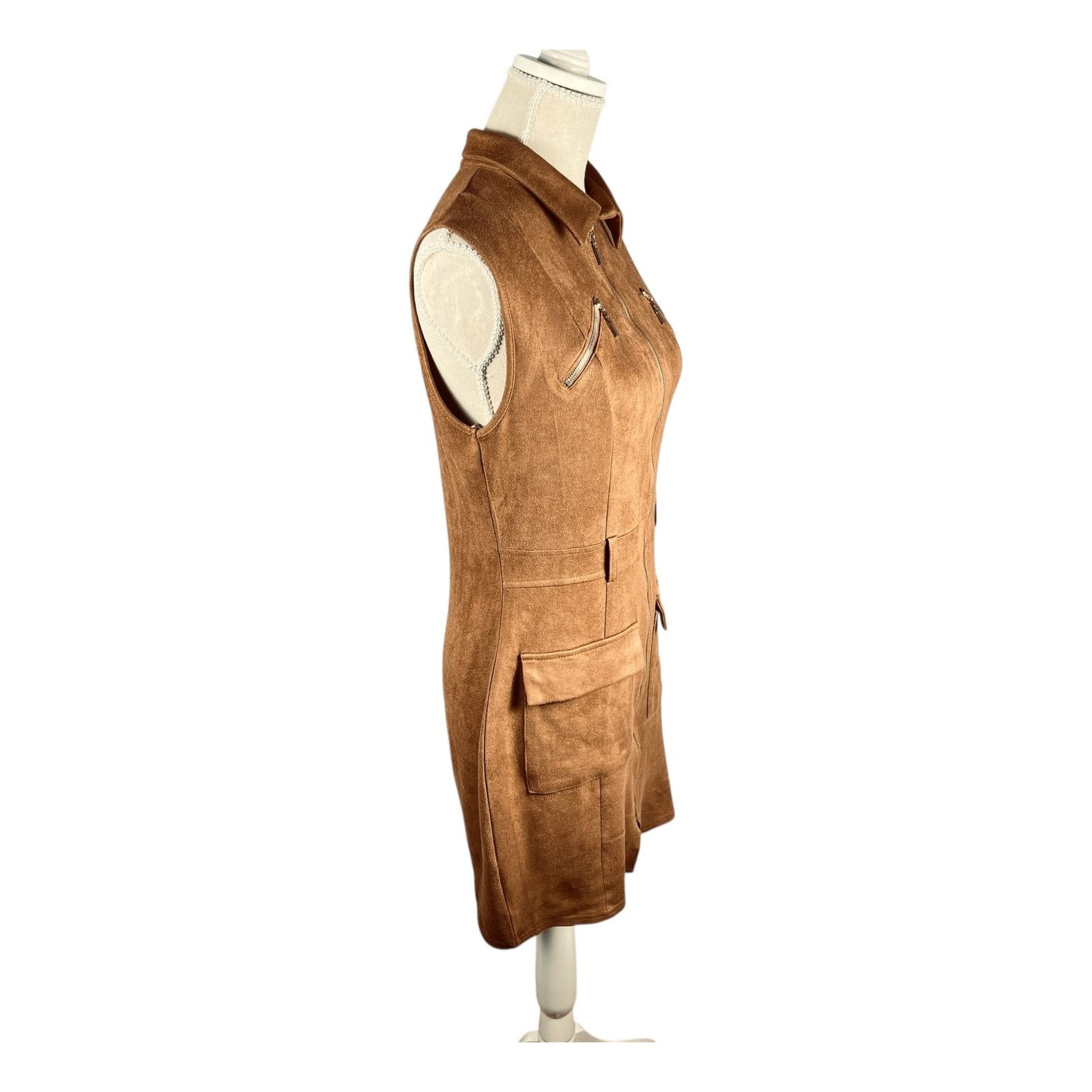 Other Retro Mod Faux Suede Zip Front Mini Dress Sienna Brown Sz L Size L / US 10 / IT 46 - 3 Thumbnail