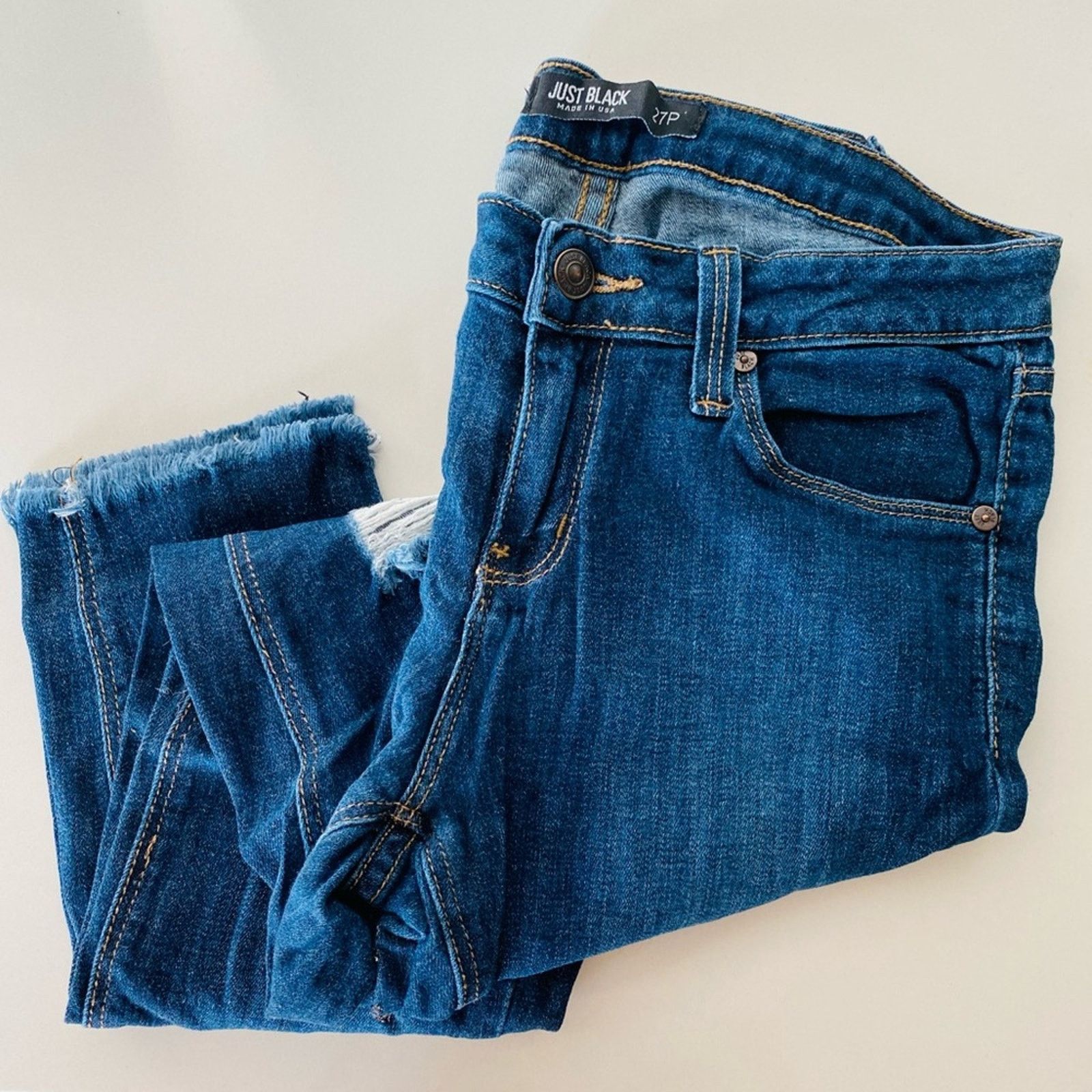 Lululemon JUST BLACK Blue Distressed Ripped Skinny Low Rise Denim Jean Size 27" / US 4 / IT 40 - 2 Thumbnail
